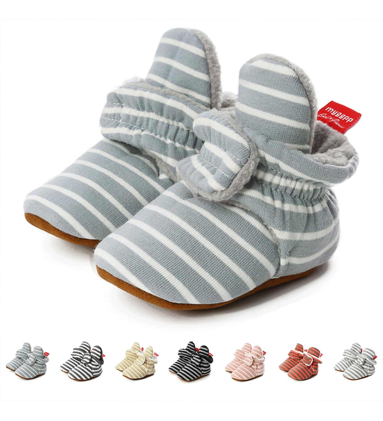 TMEOG Baby Booties Slippers - Infant Winter Boots for Boys & Girls 6-12 Months - Light Green Striped - Buy Online on SooperMarket.com