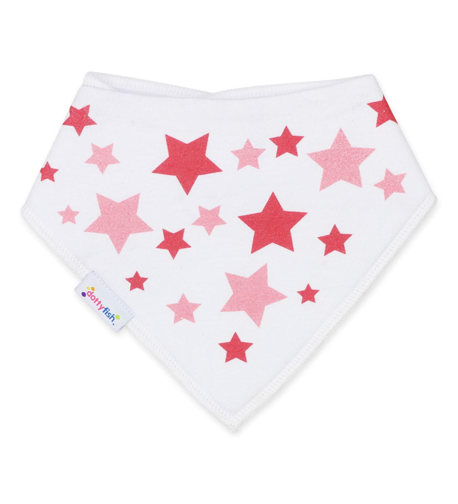Dotty Fish Baby Bandana Bibs. Drool Bibs. Super Absorbent Teething Bibs for Girls Boys Unisex. Organic Cotton Bibs. One Size Pink Stars
