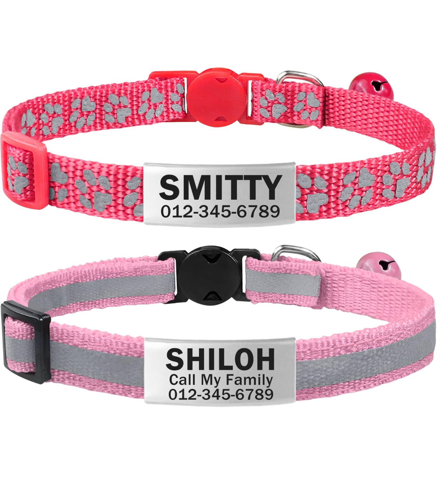 Tagme 2 Pack Pink Katzenollsband f r Kittens | Sicherheitsband mit Name & Telefonnummer | Verstellbar 15-20 cm mit Glocke - Buy Online on SooperMarket.com