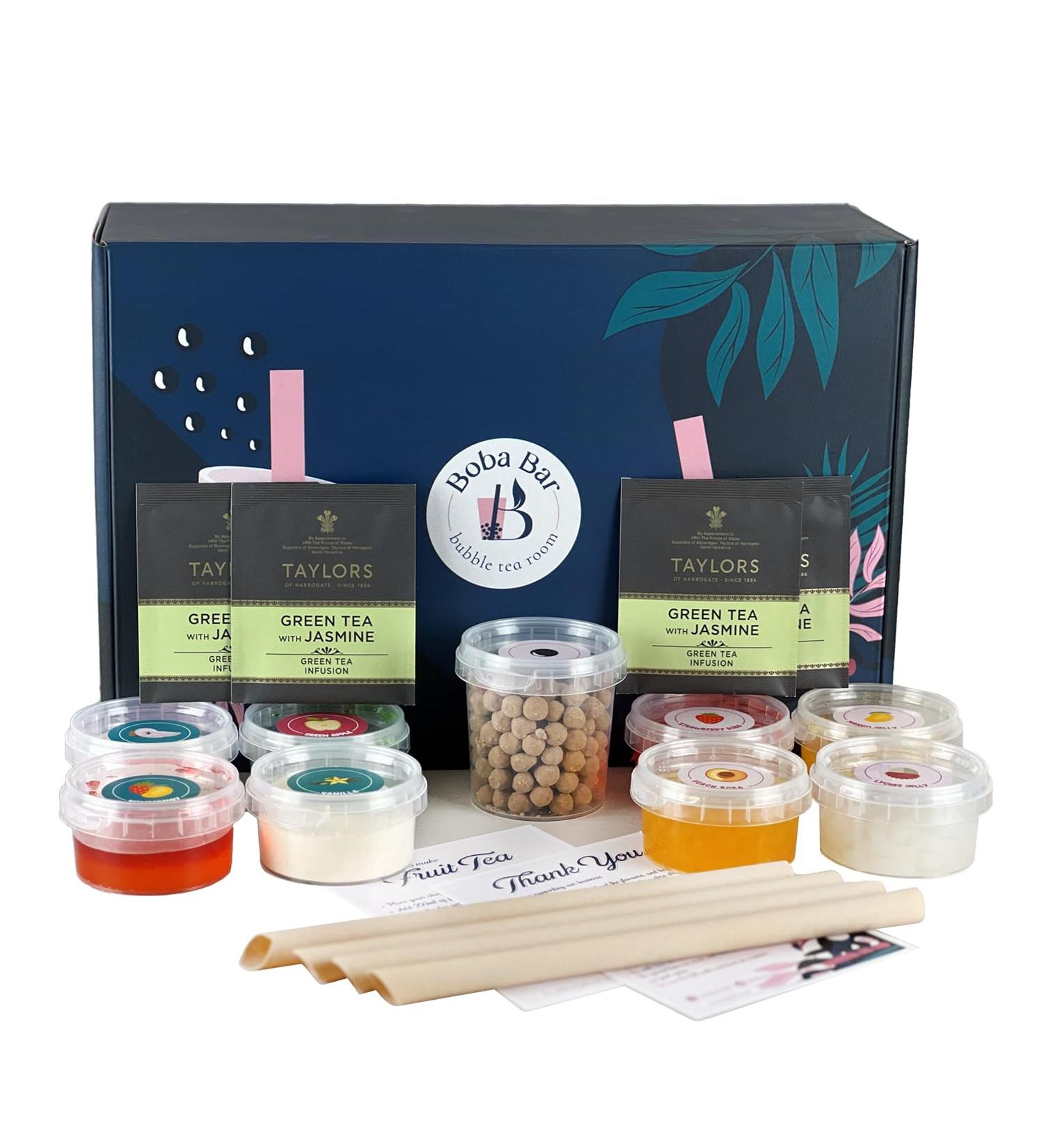 Boba Bar London | Coral Reef Mixed Bubble Tea Kit | 4 Mixed Tea Flavours | 4 Boba & Jelly Toppings | Tapioca Pearls | 4 Bamboo Straws | 4 Tea Bags | 2 Recipe Cards Boba Bar London | Coral Reef Mixed Bubble Tea Kit | 4 Mixed Tea Flavours | 4 Boba & Jelly T - Buy Online on SooperMarket.com