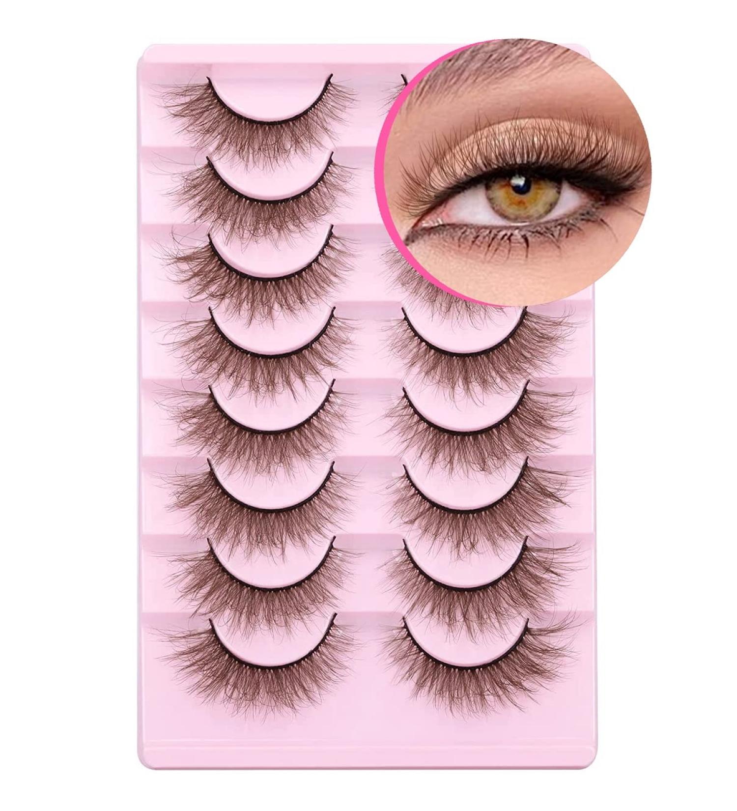 Geeneiya Brown 5D Volume Strip False Eyelashes - Natural Wispy Mink Lashes for Cat Eye Look - Fluffy 15mm Pack - Best Fake Lashes - Buy Online on SooperMarket.com