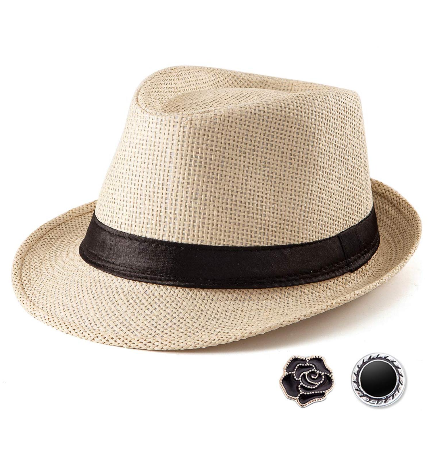 Beige Mens Straw Fedora Hat | Trilby Sun Panama Wool Hat | Size 7 1/4 (58cm) - Buy Online on SooperMarket.com