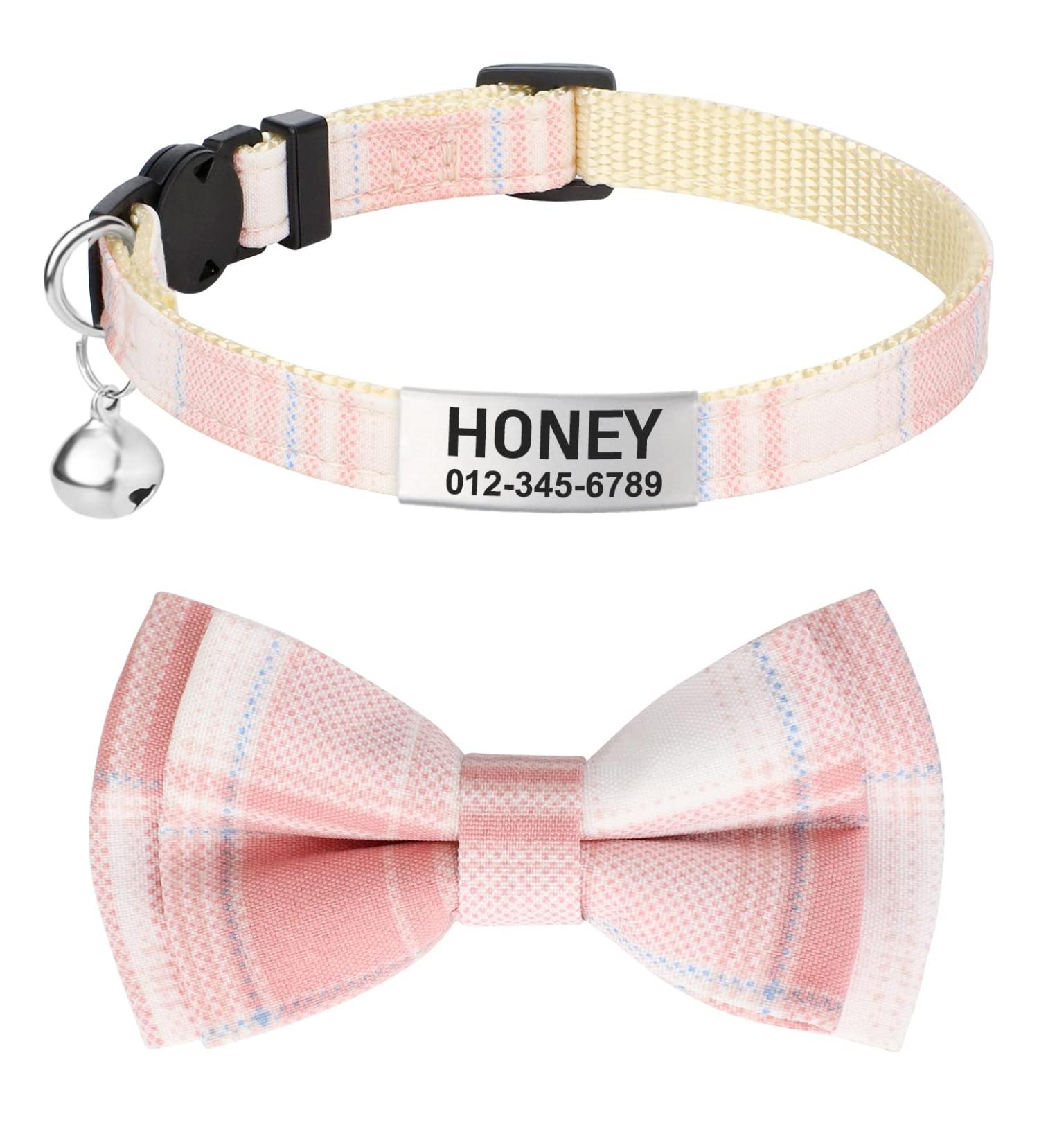 Tagme Personalized Cat Collar with Name & Phone Number - Safe Closure & Bell - Baby Pink Plaid - Perfect for Kittens - Buy Online on SooperMarket.com
