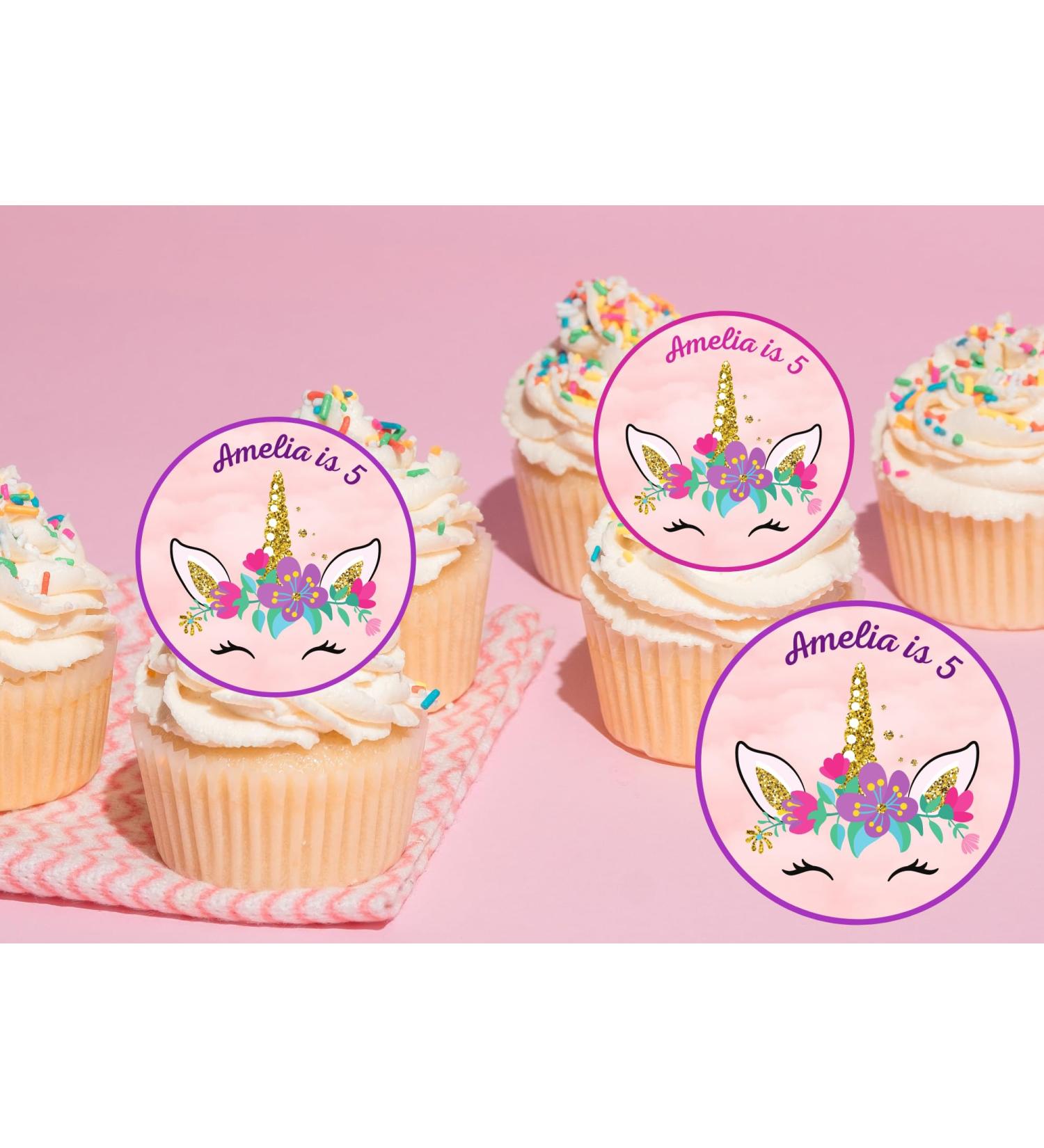 edible 20 x Unicorn Birthday Personalised cupcake toppers uncut (ICING PAPER)