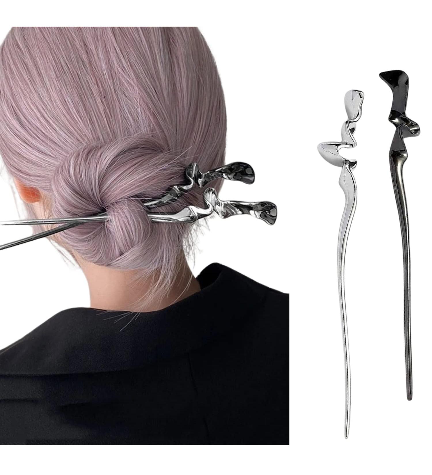 2022 Abstract Minimalist Hair Sticks Set for Women - Punk Metal Chopsticks Hairpin Accessories (2PCS) - Buy Online on SooperMarket.com