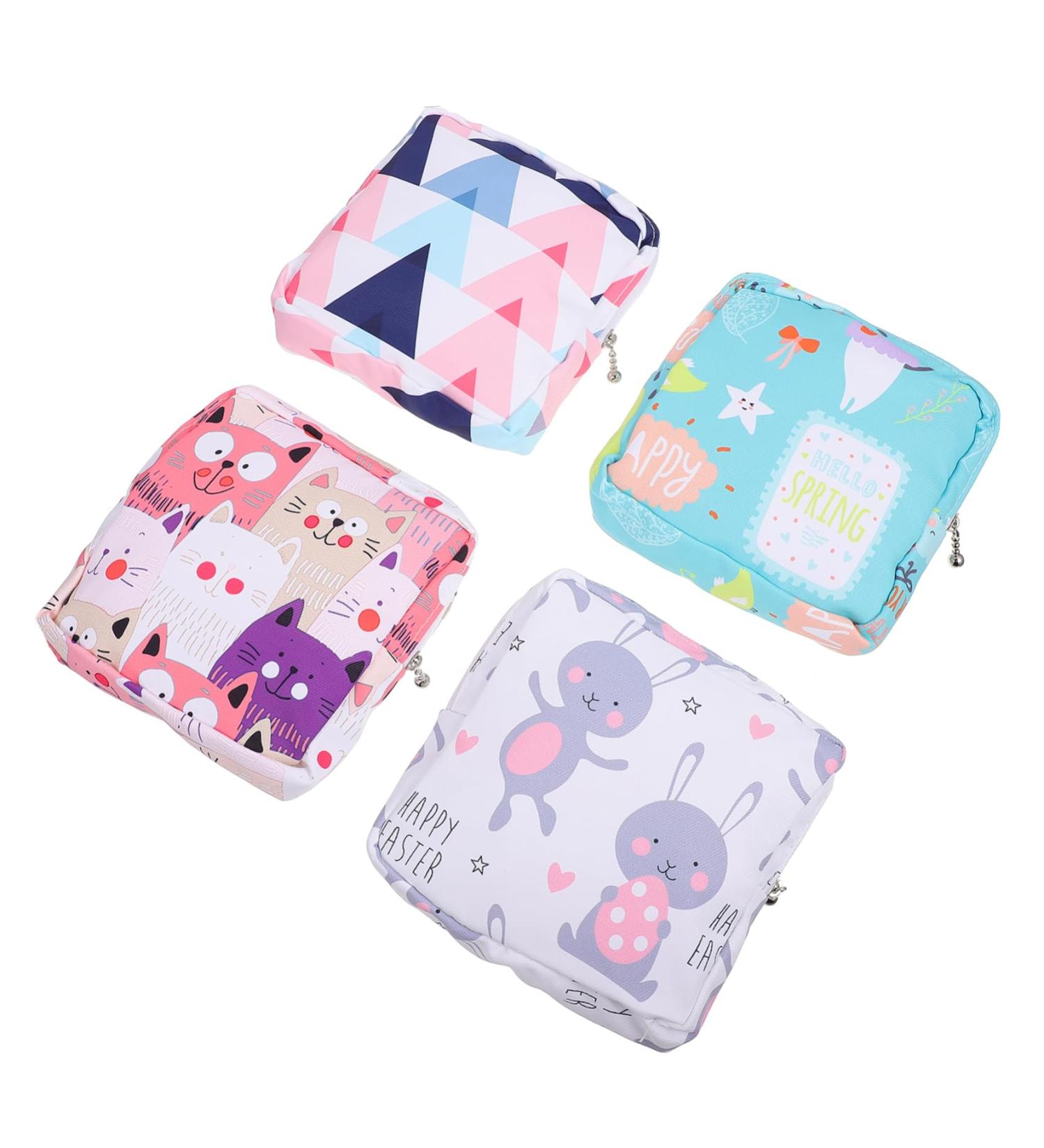 4pcs Menstrual Pad Storage Bag Set | Zip Lock Organizer Pouch for Women | Cotton Portable Travel Case | Pad Holder with Zipper - Buy Online on SooperMarket.com
