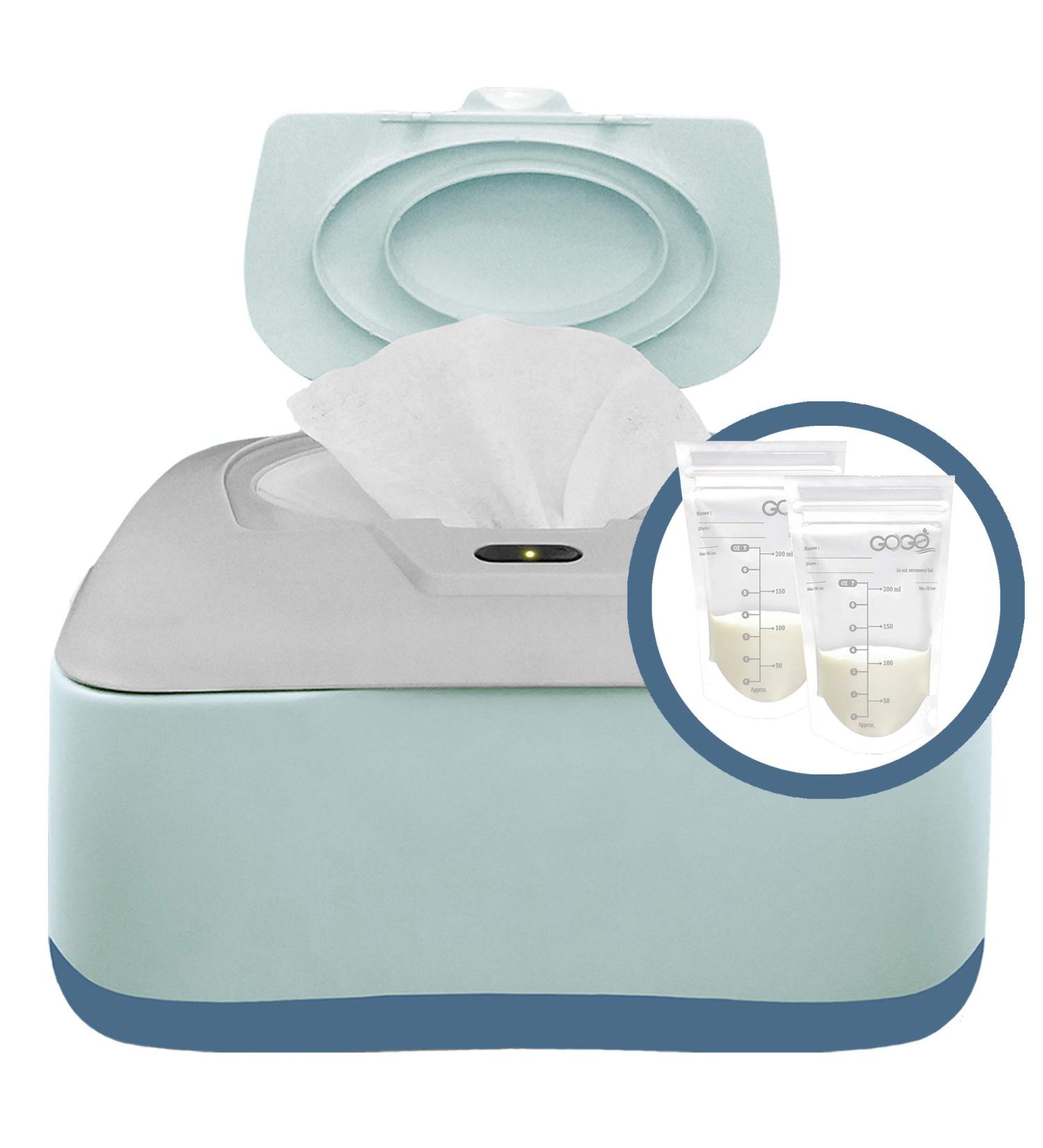 GOGO PURE Baby Wipe Warmer & Dispenser Holder with 30 Bonus Breastmilk Bags - Easy On/Off Switch, Great Baby Gift (Blue/Grey) - Buy Online on SooperMarket.com