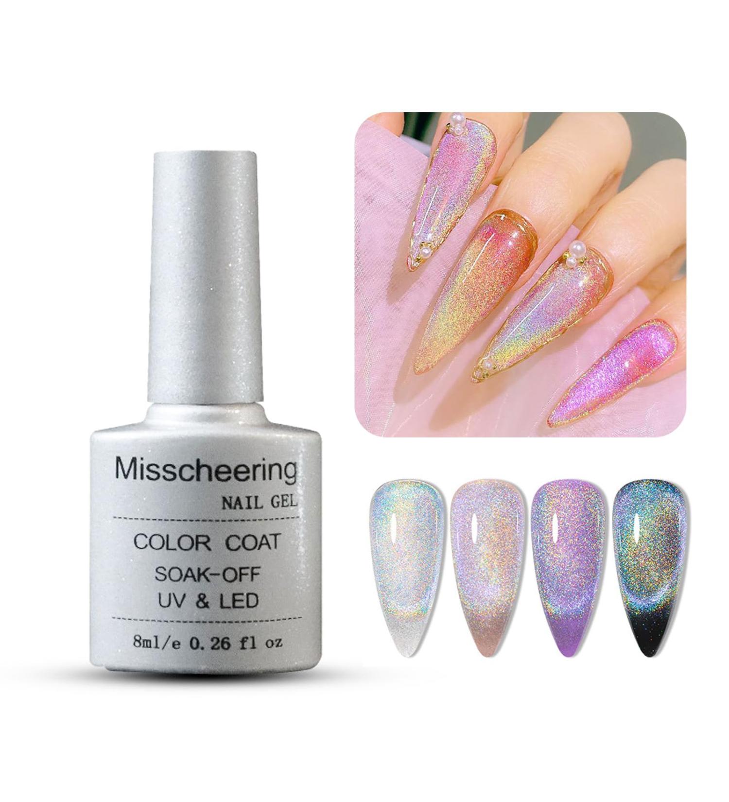 Universal Rainbow Cat Eye Gel Nail Polish Glitter Holographic Gel Polish Colourful Laser Sparkle Shiny Nail Polish Long Lasting Soak-Off Gel Magnetic Nail Polish (Rainbow) - Buy Online on SooperMarket.com