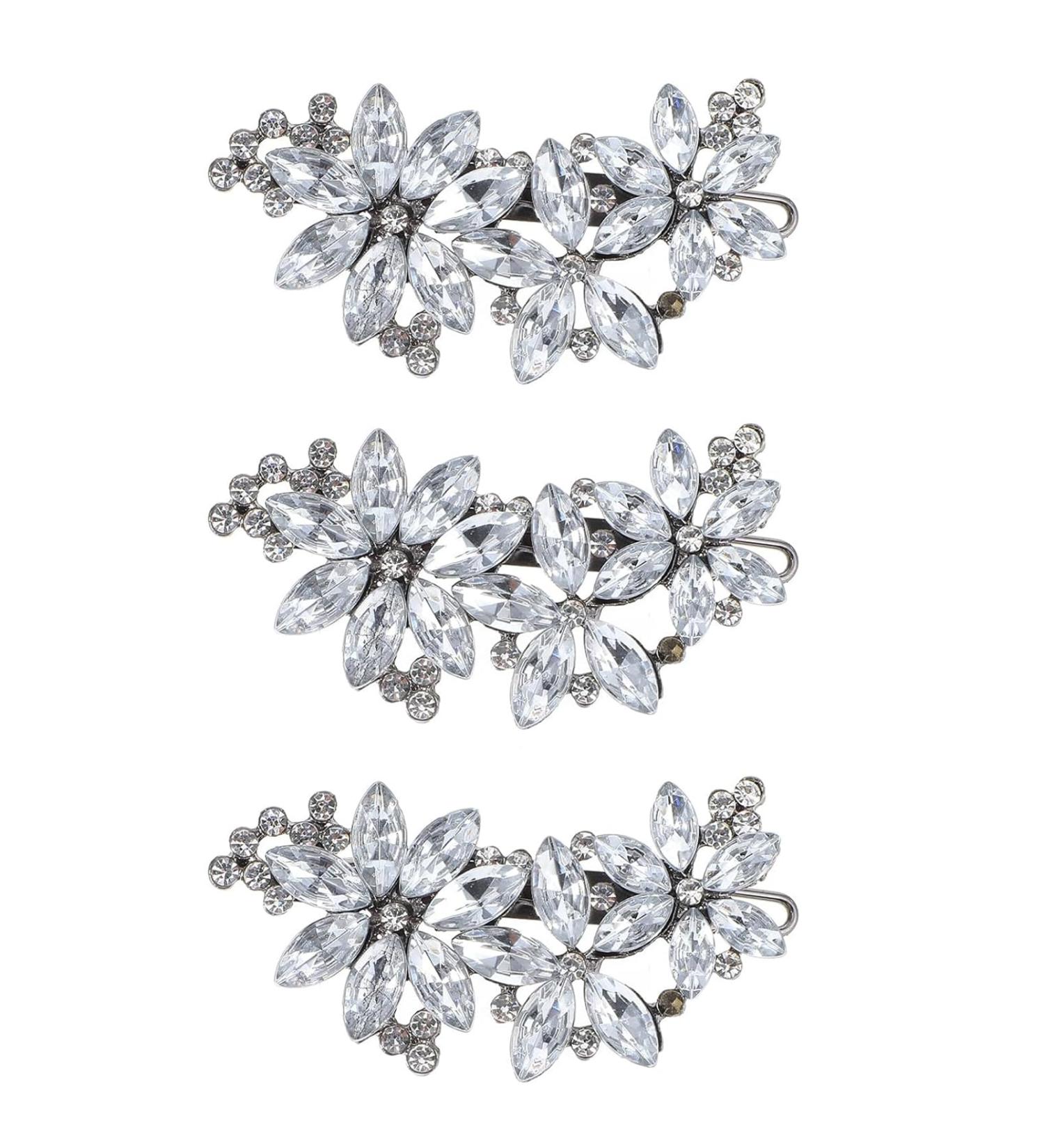 Diamante Hair Clips for Women 3 Pieces Silver Hair Clips Silver Hair Accessories Silver Hair Clip Sparkly Hair Clips Diamante Hair Accessories Bridal Hair Clip for Women for Bride Bridesmaids Prom - Buy Online on SooperMarket.com