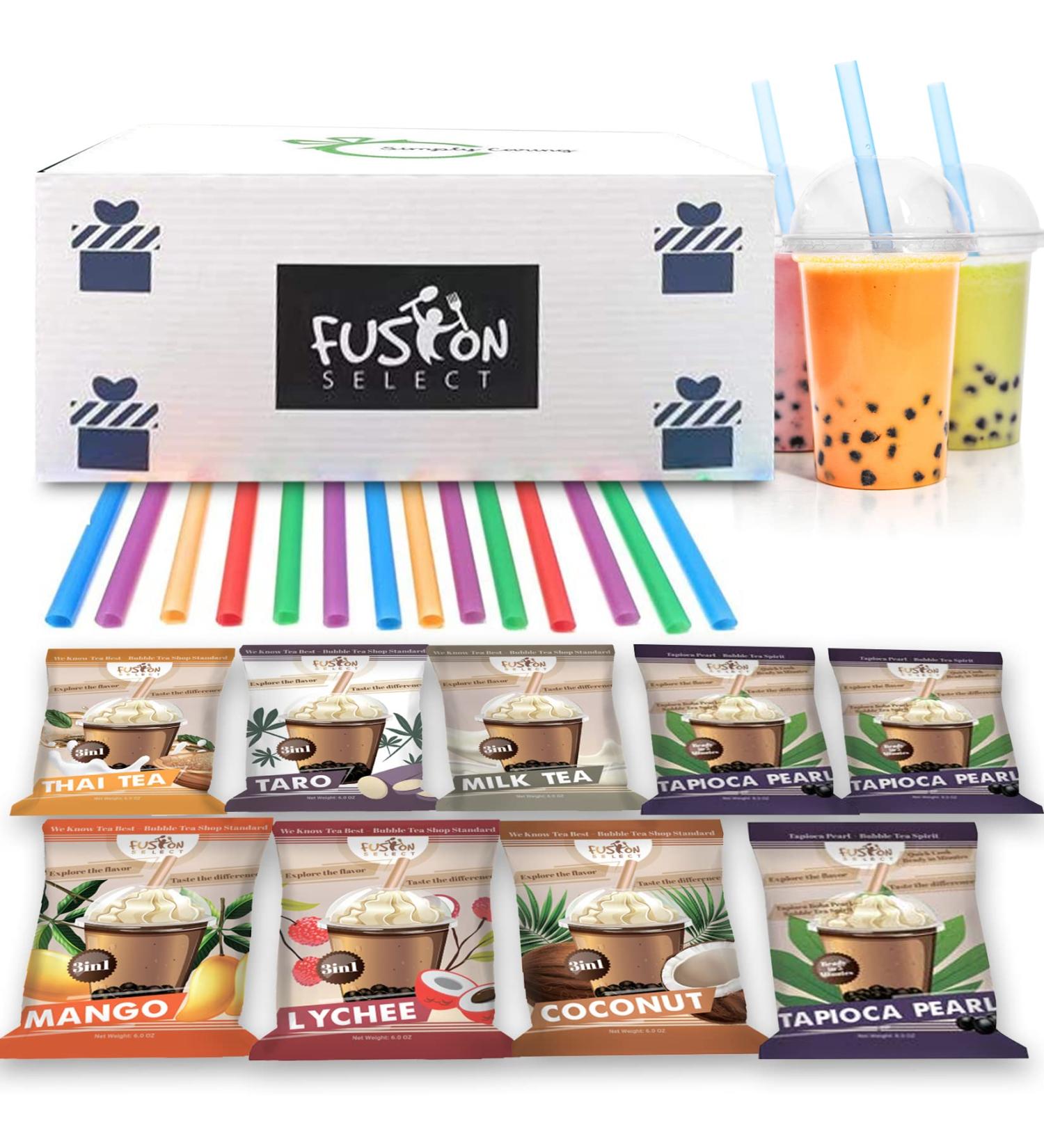 DIY Bubble Tea Kit - 6 Flavors, 36 Drinks, Taro, Lychee, Coconut, Mango, Milk Tea, Thai Tea, Straws - Authentic Boba Tea Kit - Buy Online on SooperMarket.com