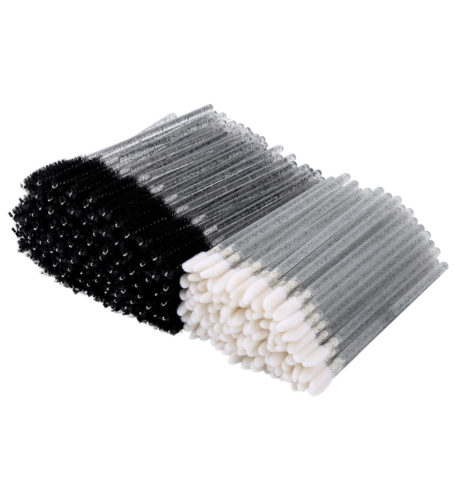 200 Crystal Disposable Lip Brush and Eyebrow Spoolie Mascara Wands Kit (Black) - Makeup Beauty Tool Set - Buy Online on SooperMarket.com