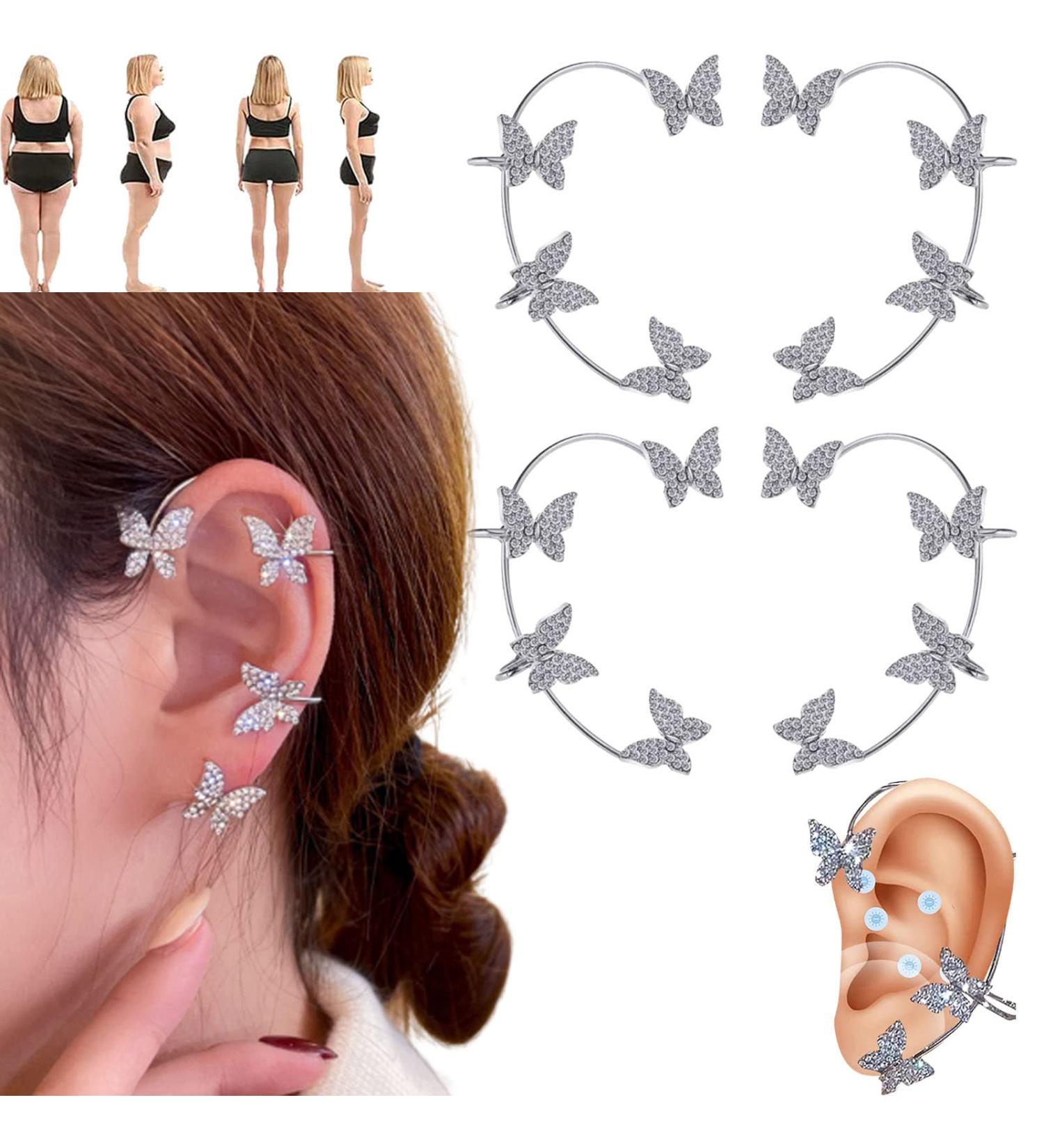 Beautification Magnetotherapy Body Detox Butterfly Earrings Non Piercing Magnetic Acupressure Slimming Earrings Butterfly Ear Cuffs Non Pierced Acupressure Slimm_ing Earrings for Women (2pcs-silver) - Buy Online on SooperMarket.com