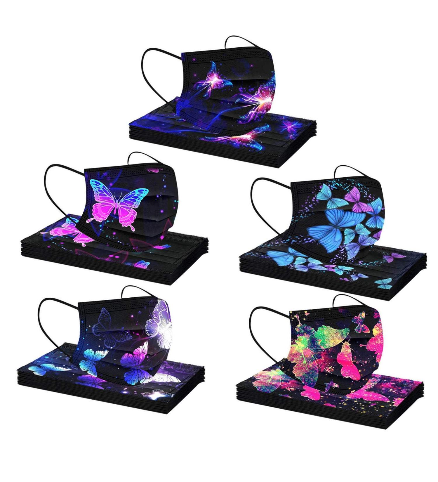 50 Pack Cute Butterfly Printed Disposable Face Masks for Adults - Full Face Cover Protection (Butterfly Theme/02) - Buy Online on SooperMarket.com