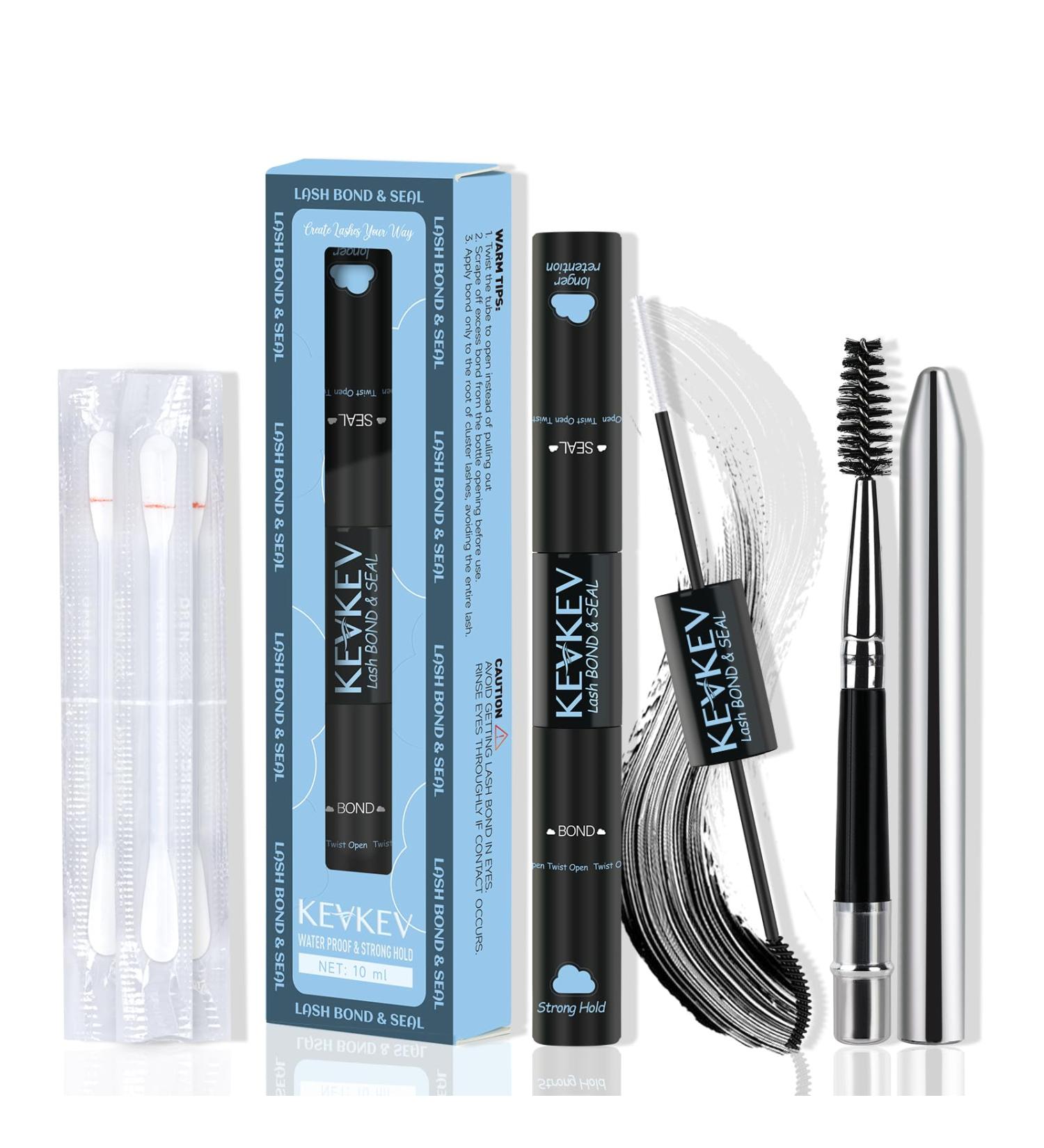 KevKev Lash Bond and Seal - Waterproof Eyelash Glue for Lash Clusters 72-Hour Strong Hold 10ml Black with Remover Swabs - Buy Online on SooperMarket.com