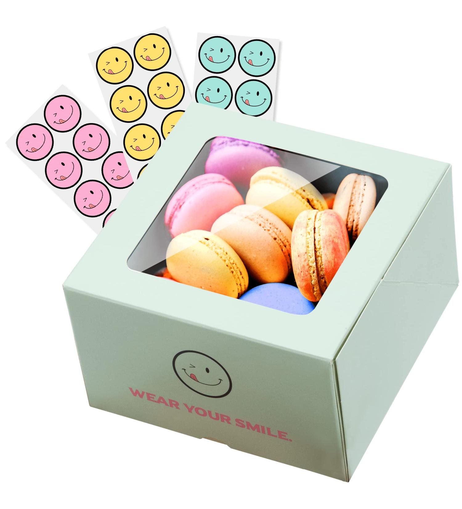 40-Pack 4x4x2.5inch Smiley Bakery Boxes with Window for Cupcakes, Donuts, Cookies - Mint Pastry, Baking, Takeout Container - Ideal for Chocolate Strawberries, Muffins, Candy, and Pie - Buy Online on SooperMarket.com