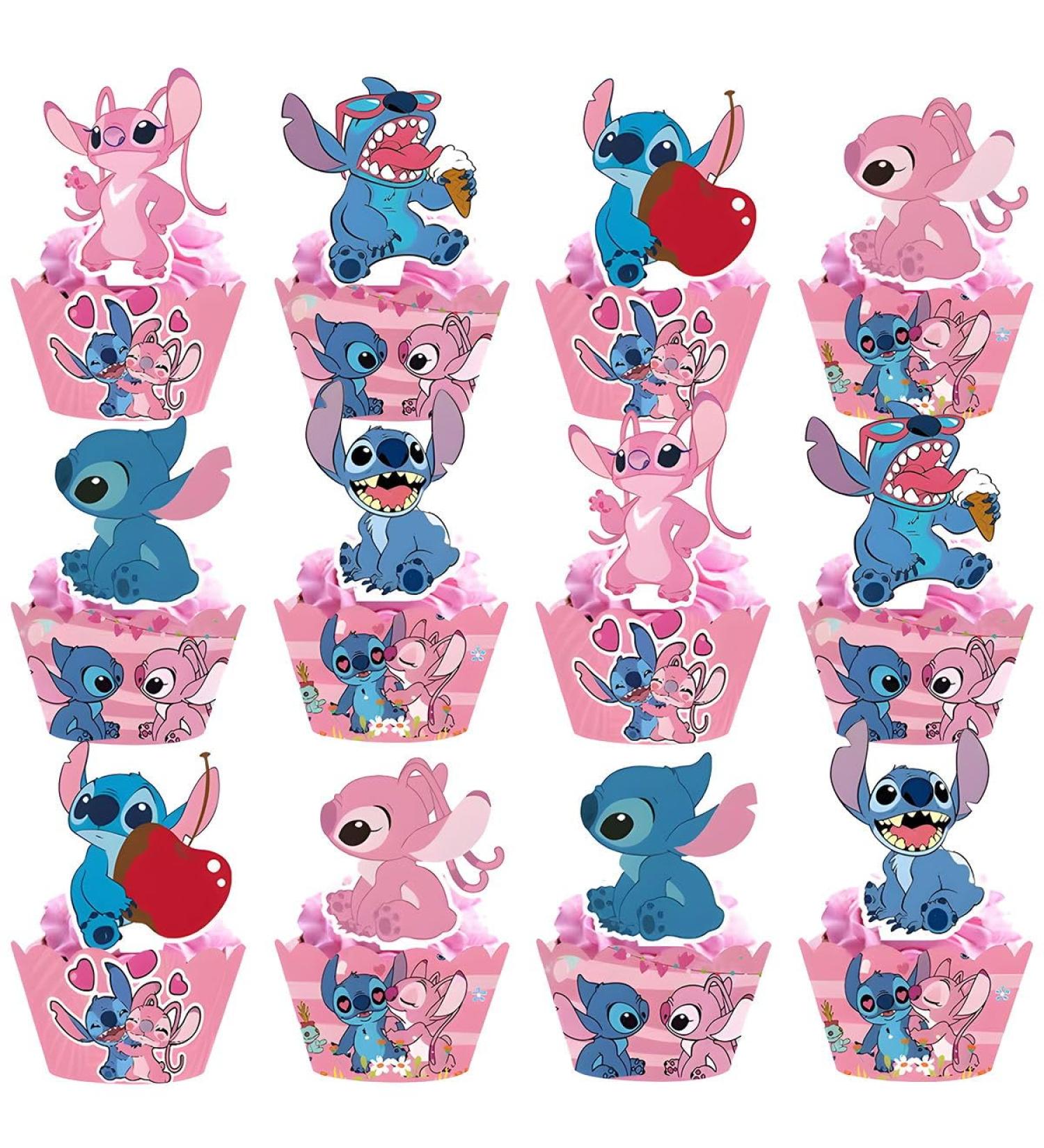 Pink Stitch Cake Cupcake and Wrappers Paper Wraps Decoration Supplies Stitch Cupcake Topper for Kids Birthday Party (Pink) - Buy Online on SooperMarket.com