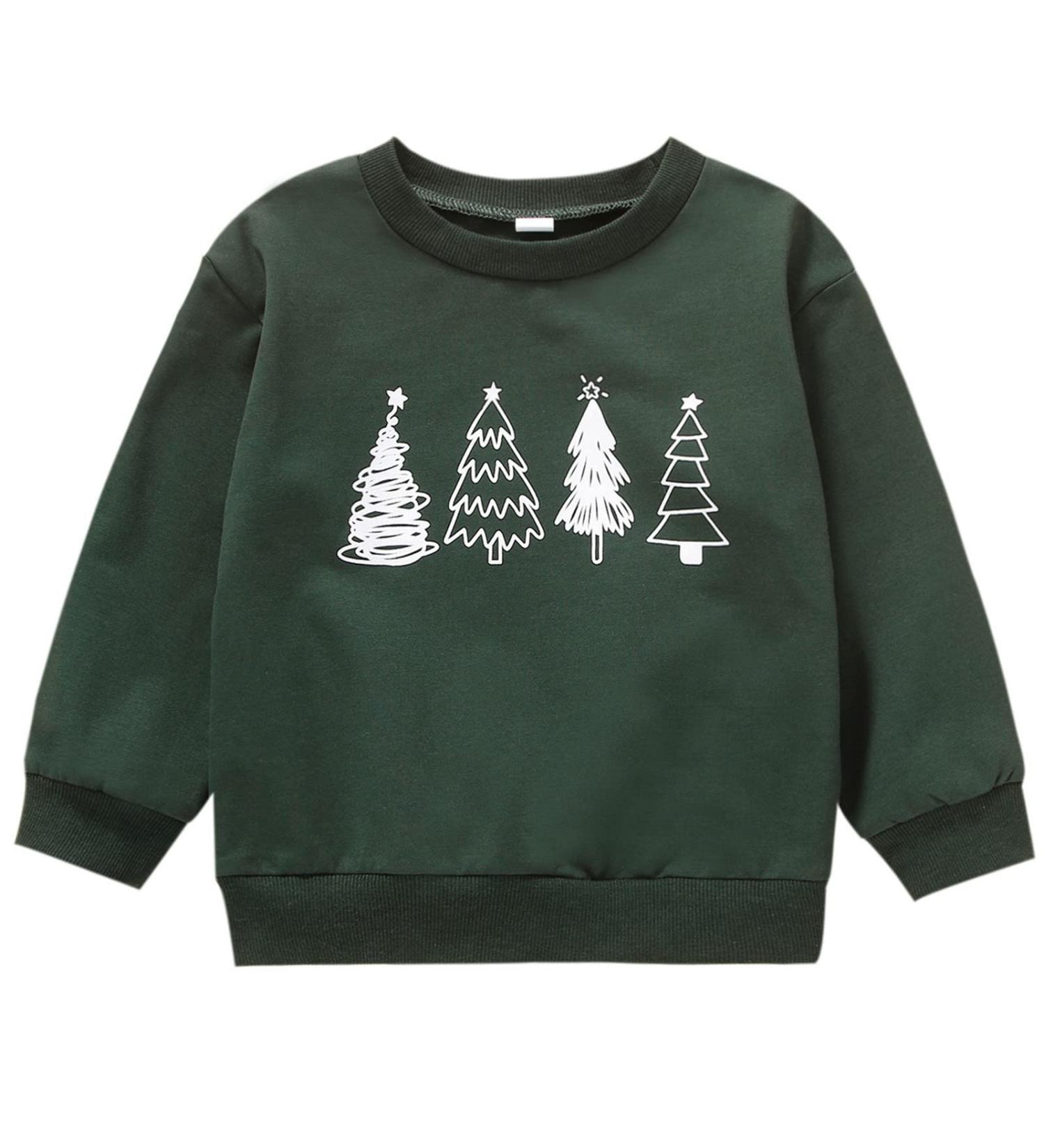 Kids Christmas Tree Print Crewneck Sweatshirt | Army Green | 2-3T - Buy Online on SooperMarket.com