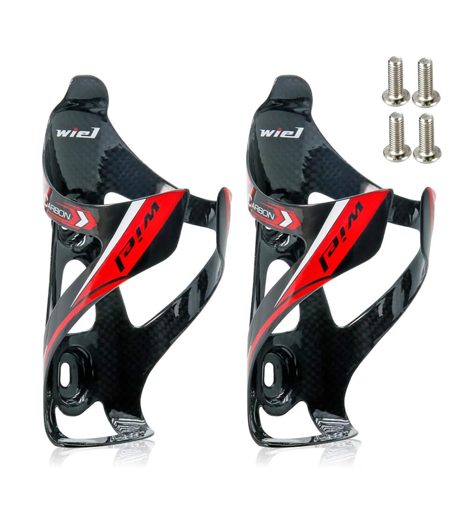 Wiel Full Carbon Fiber Bike Water Bottle Cage Holder 2Pcs - Black Red 3K Glossy - Buy Online on SooperMarket.com