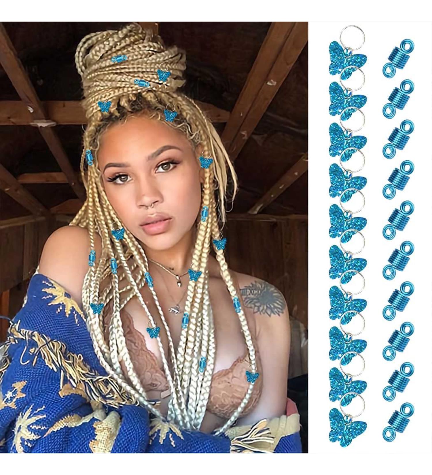 Braids Blue Butterfly Hair Jewelry for Women - Pack of 20 Spiral African Dreadlock Accessories - Buy Online on SooperMarket.com