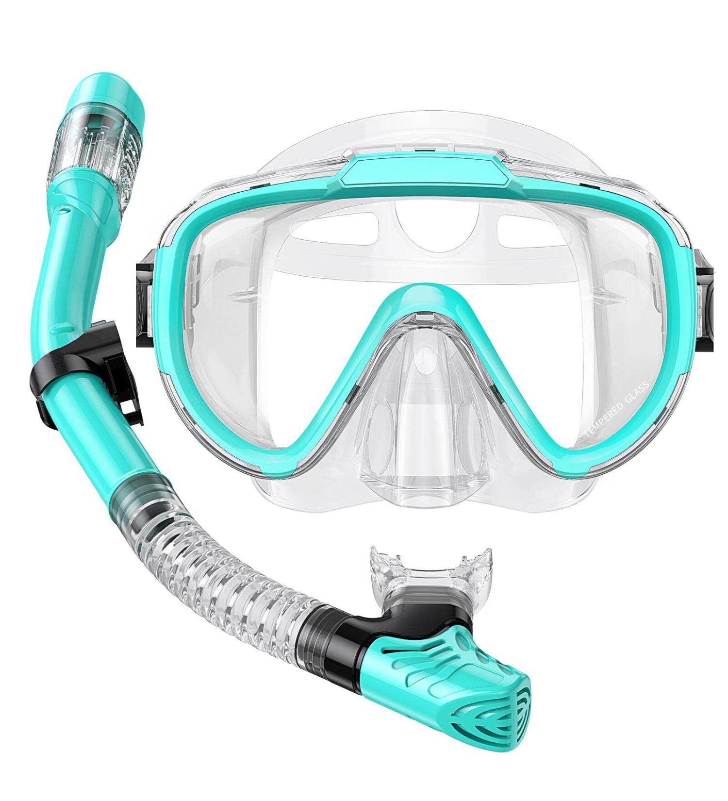 Seovediary Snorkel Set for Adults | Anti-Fog Panoramic Swim Mask & Dry Top Snorkel Kit | Green & Transparent | Perfect for Snorkeling & Scuba Diving - Buy Online on SooperMarket.com