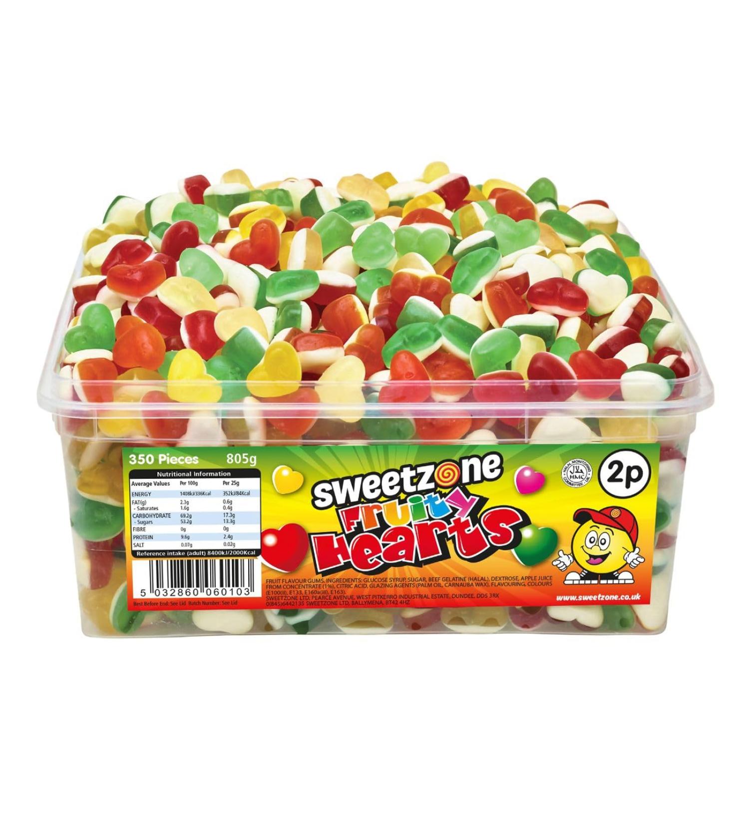 Sweetzone Fruity Love Hearts Sweet Tub Mixed-Fruit Halal Sweets Tub 350 pc 805 g Heart Sweets for Sweet Enthusiasts and Gummy Sweets Connoisseurs - Buy Online on SooperMarket.com
