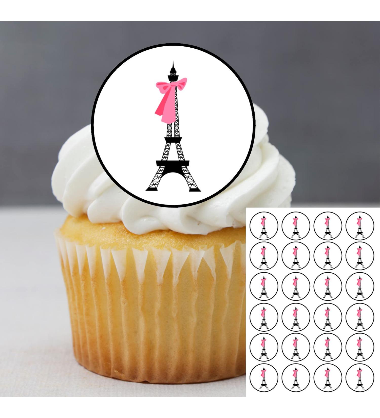 24 Cute Eiffel Tower Cupcake Toppers Paris France Theme #2 PREMIUM THICKNESS SWEETENED VANILLA Wafer Cake Decorations - Buy Online on SooperMarket.com
