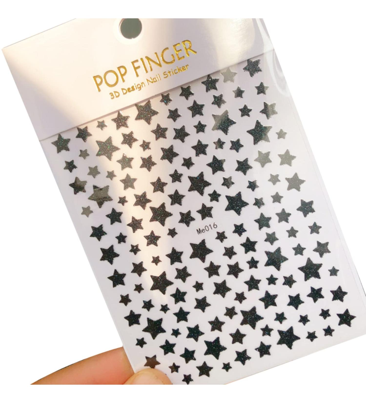 Glittered Star Nail Transfer Sticker Sheet Long Last Nail Art Decals Pack DIY Nail Transfer Tips for Female Black 1size - Buy Online on SooperMarket.com