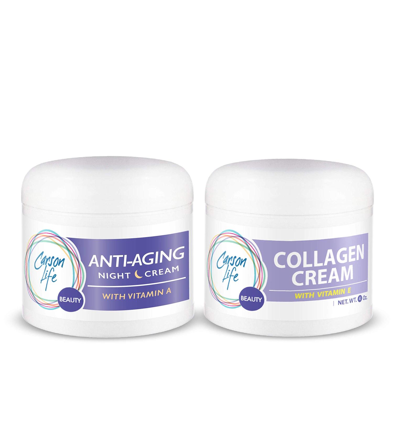 CARSON LIFE Day & Night Kit - Collagen Beauty Cream with Vitamin E - Anti Aging Night Cream - 4 oz - Rejuvenate Skin, Prevent Wrinkles - Made in USA - Buy Online on SooperMarket.com