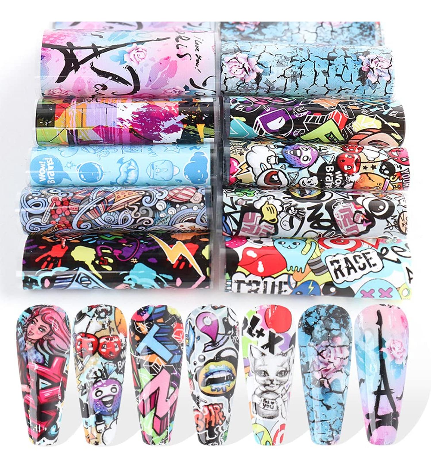Luxury Graffiti Nail Foils Transfer Stickers - 10PCS Style 8 - Buy Online on SooperMarket.com