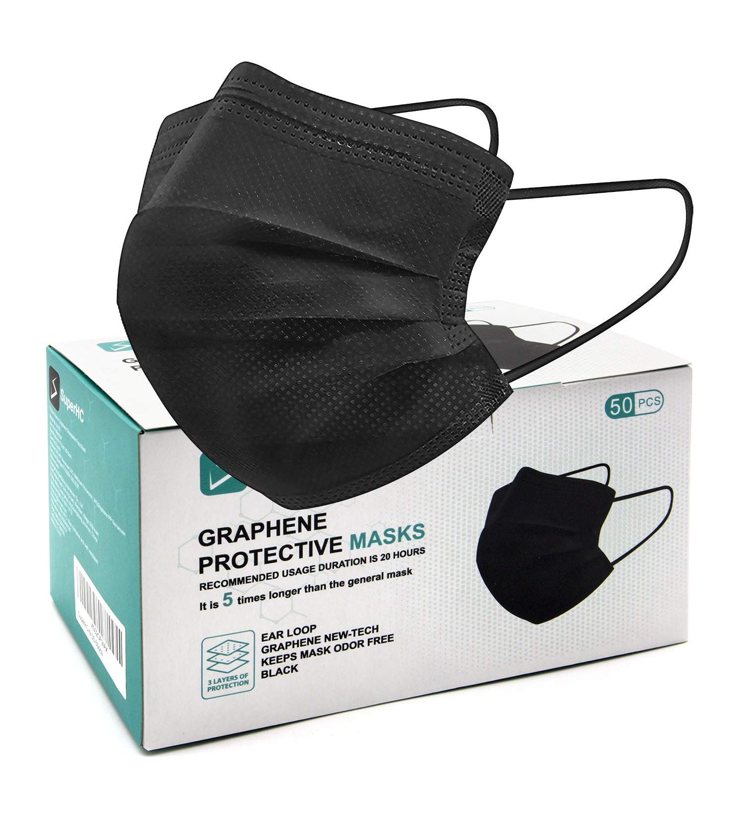 SuperHC 50 Pcs Graphene Protective Masks - Black Disposable Face Mask - Buy Online on SooperMarket.com