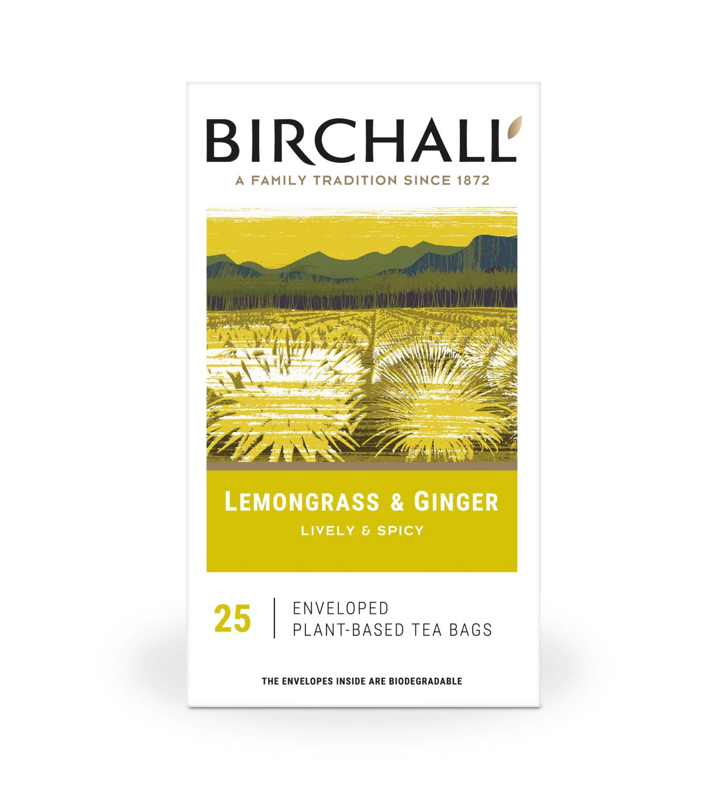 Birchall Tea Bags Lemongrass & Ginger Tea Gift Set Experience the Bright and Spicy Flavors of Lemongrass & Ginger Tea 6 Boxes of 25 Enveloped Plant-Based Tea Bags Lemongrass & Ginger Herbal Tea 150 Total - 25 Bags x 6 Boxes