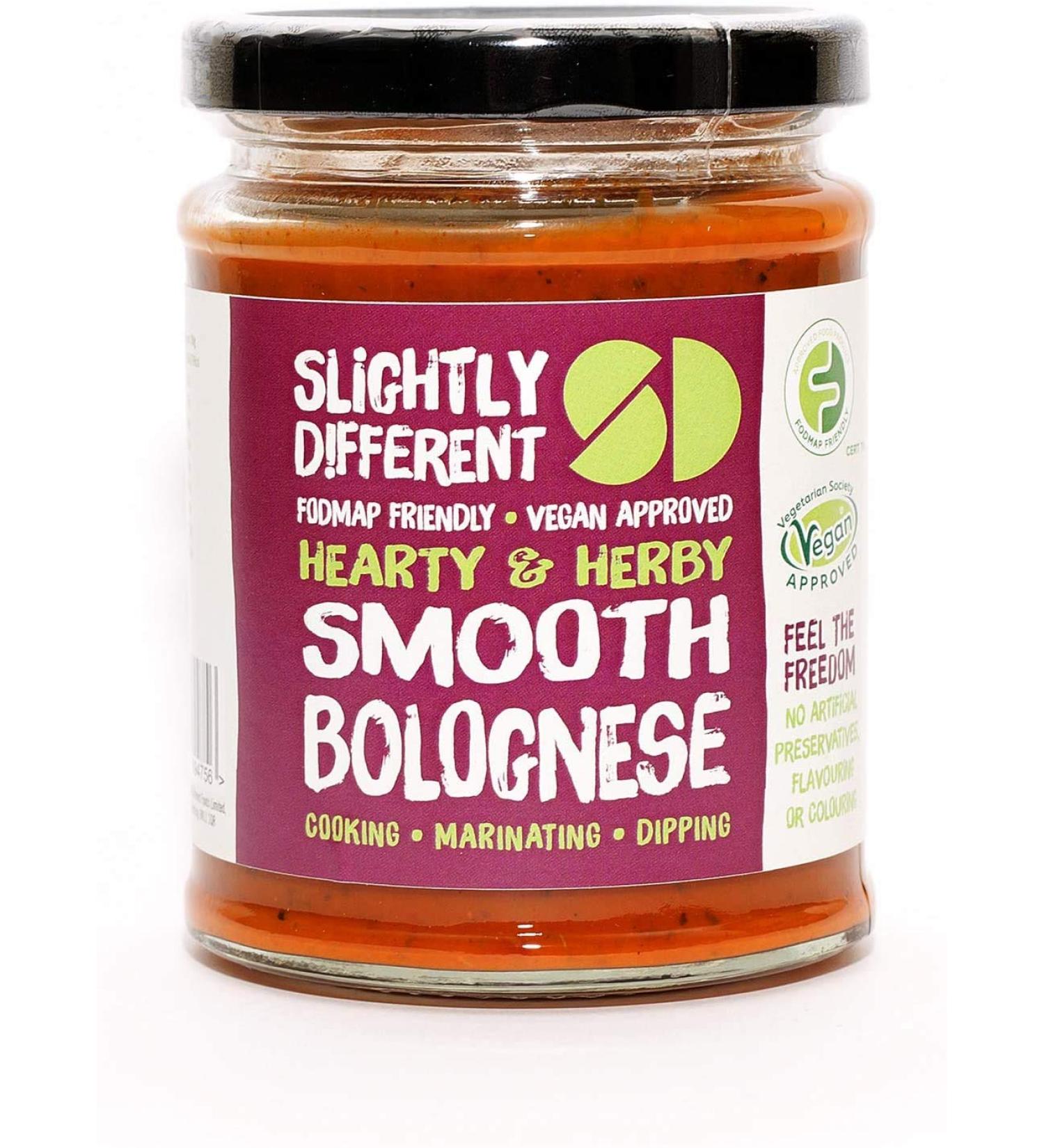 Deliciously Different Smooth Bolognese Low FODMAP Cooking- Marinating Dipping sauce. 260g FODMAP Friendly certified & Vegan Approved & excludes the 14 major allergens