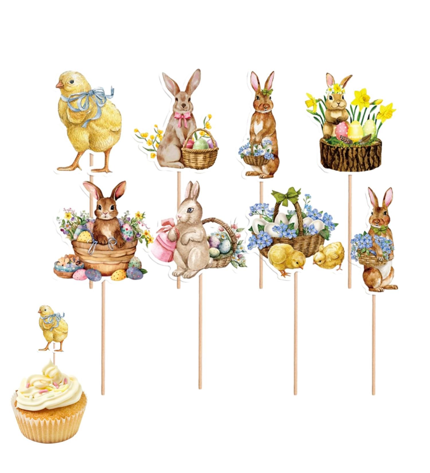 Easter Cake Toppers - 8PCS Easter Cupcake Toppers Decorations Easter Rabbit Cupcake Picks Easter Egg Cake Decoration Picks Happy Easter Cupcake Toppers Easter Party Decorations - Buy Online on SooperMarket.com