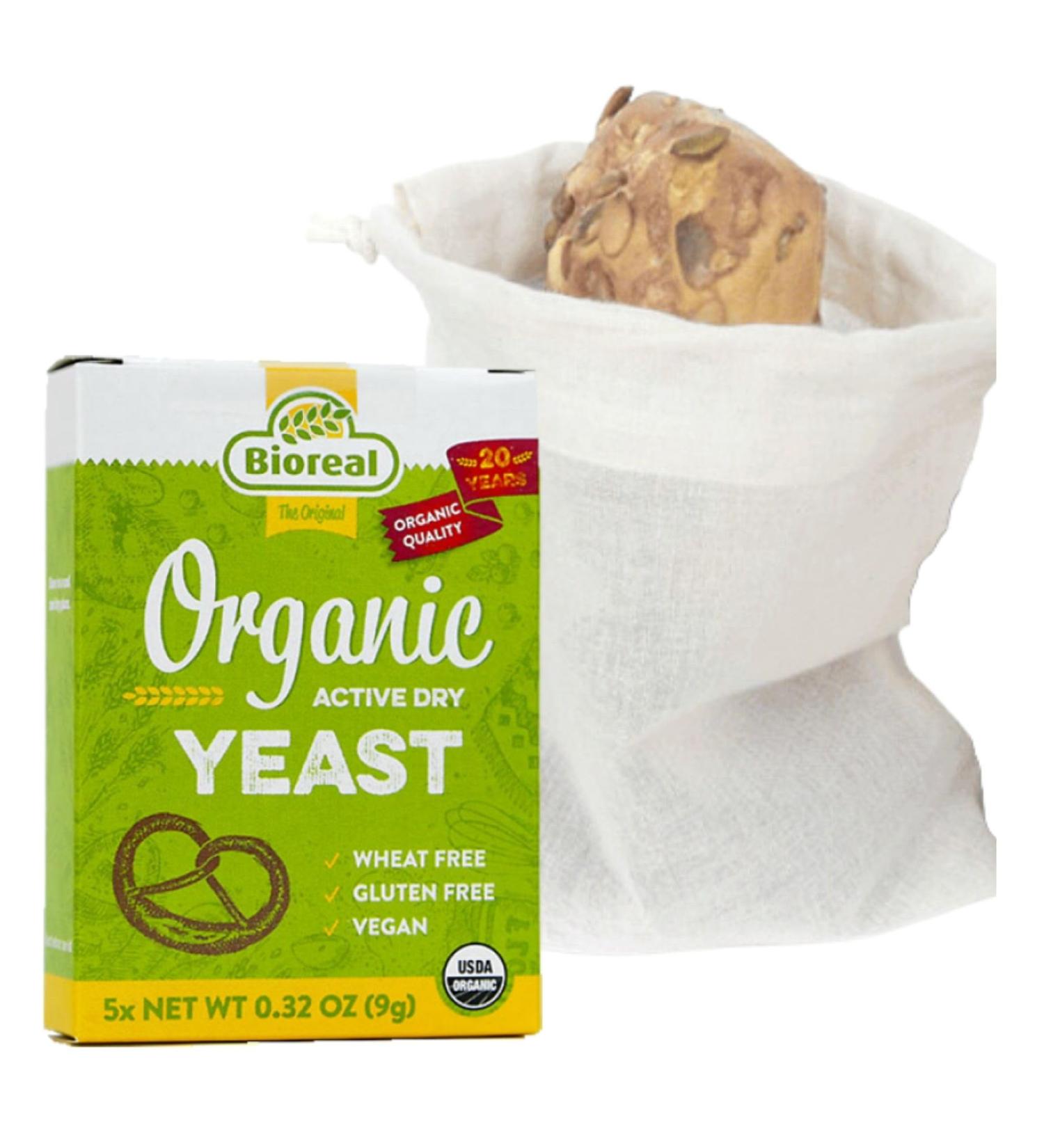 Active Dried Yeast and Linen Bread Bag Bundle Containing Organic Bioreal 5x9g Active Dried Yeast and A Bo Weevil 30 x 40cm Organic Linen Bread Bag - Buy Online on SooperMarket.com