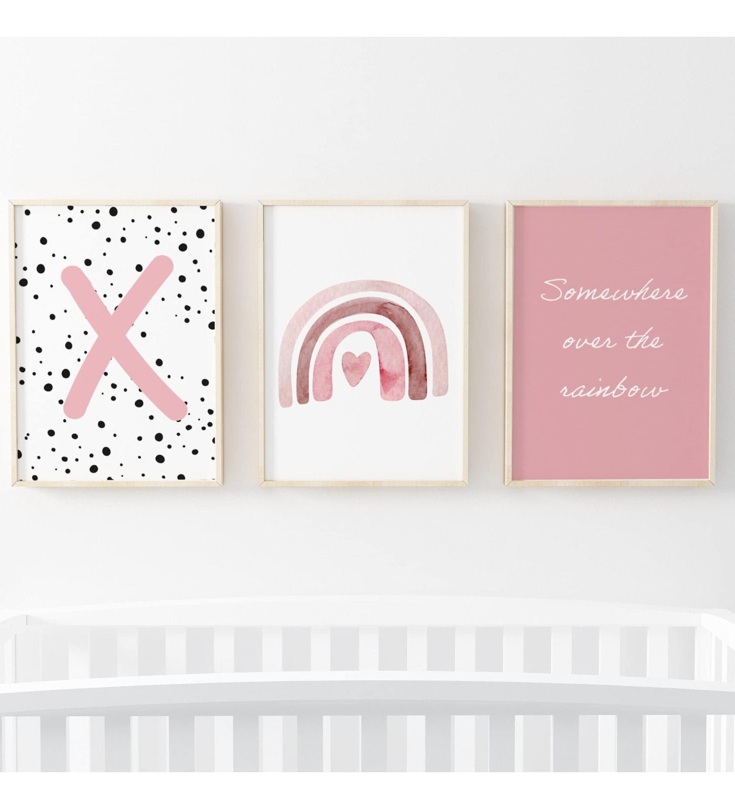 Pompom Prints Set of 3 Girls Bedroom Rainbow Nursery Scandi Boho Decor | Playroom Art Prints (A4) - Picture Frames not Included - Buy Online on SooperMarket.com