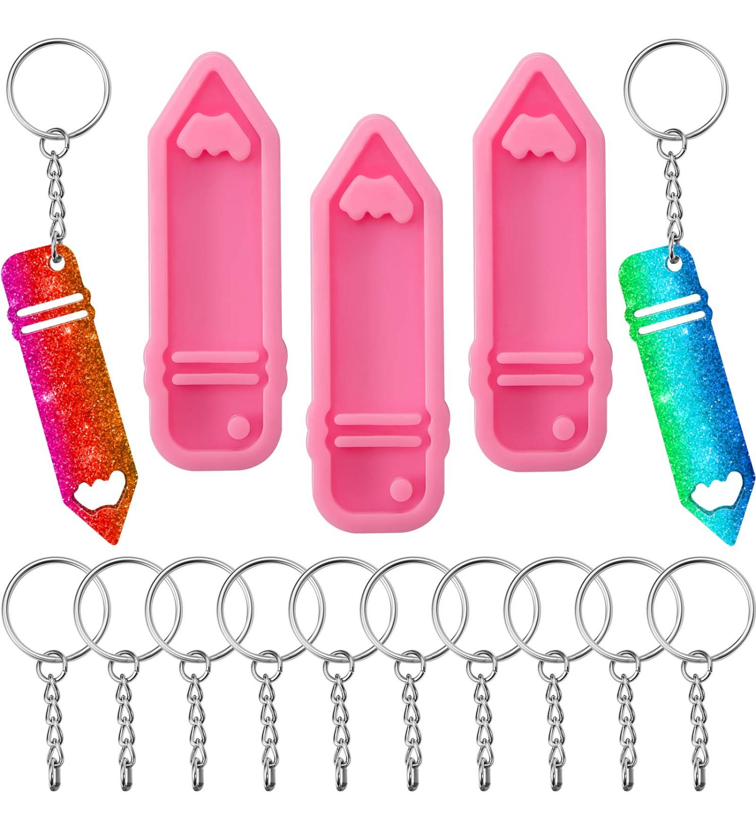 Pencil Shape Silicone Molds Set with Keychain Rings for Jewelry Making and Crafts - Pink - Buy Online on SooperMarket.com