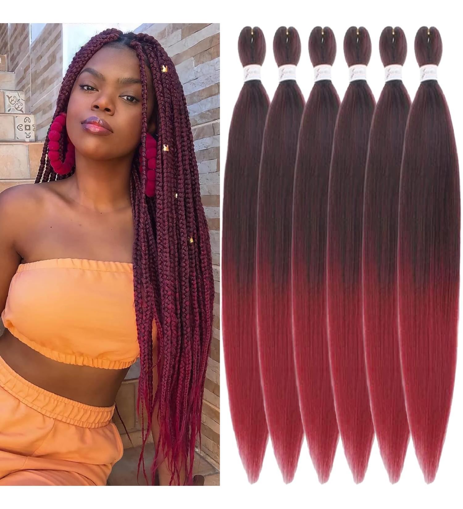 Xusuperb 30 Pre-Stretched Ombre Red Braiding Hair - Knotless Soft Yaki Extensions (6 Pack) - T1B/900 Hair - Buy Online on SooperMarket.com
