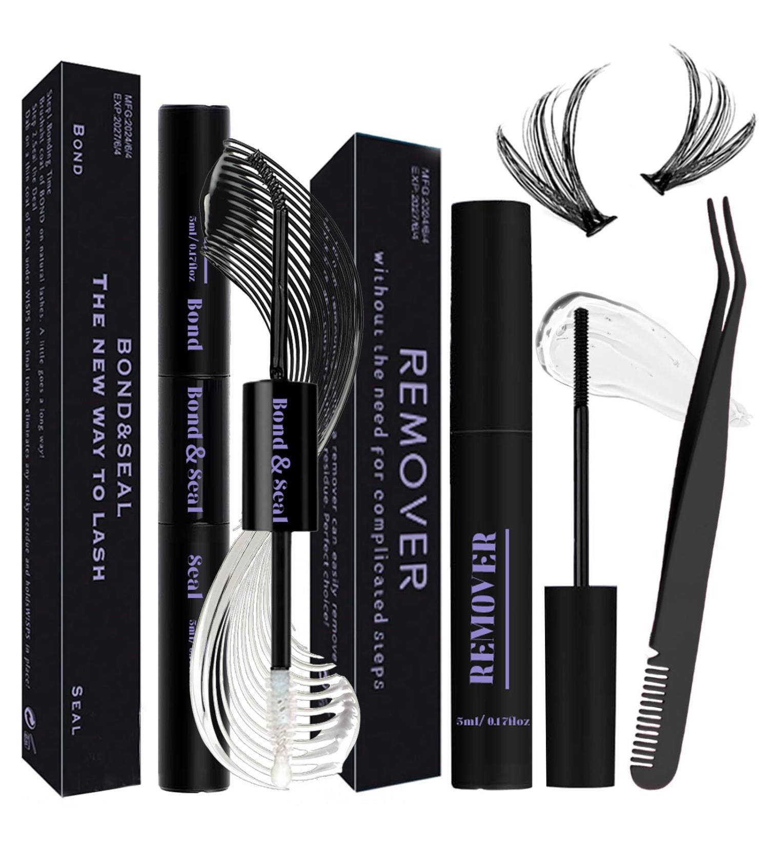 Qiveaory Lash Bond and Seal Kit 3Pcs DIY Lash Extension with Waterproof Lashe Cluster Glue 72h Hold and Seal Lash Remover Tweezers for Eyelash Extensions Beginners Self Use at Home - Buy Online on SooperMarket.com