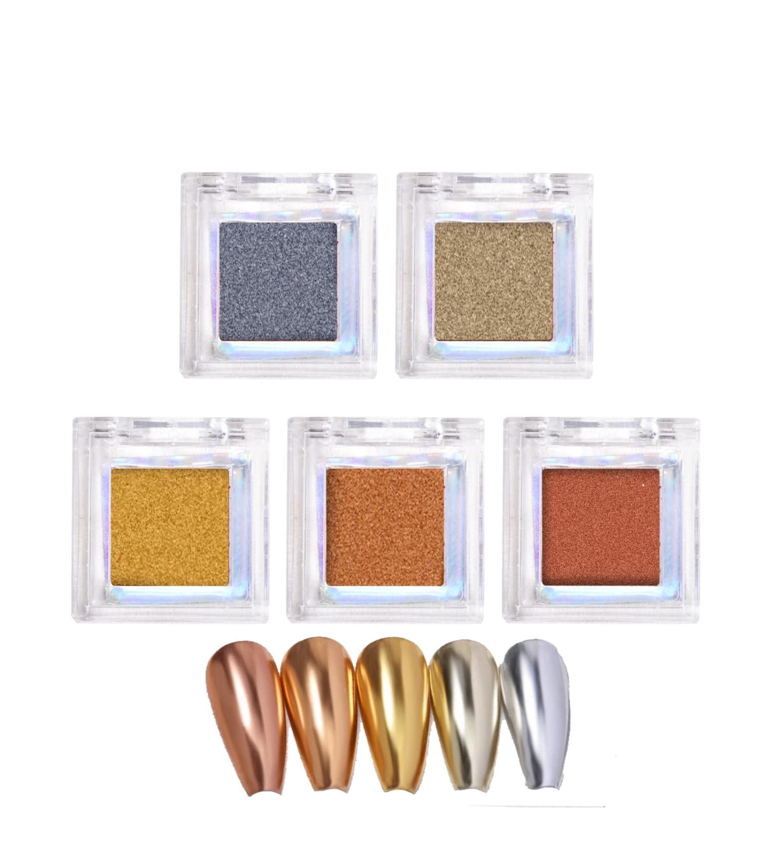 Chrome Nail Powder 5 Boxes Metallic Mirror Effect Nail Powder Holographic Gold Shiny Nail Glitter Pigment Powder for DIY Nail Decoration Salon Home - Buy Online on SooperMarket.com