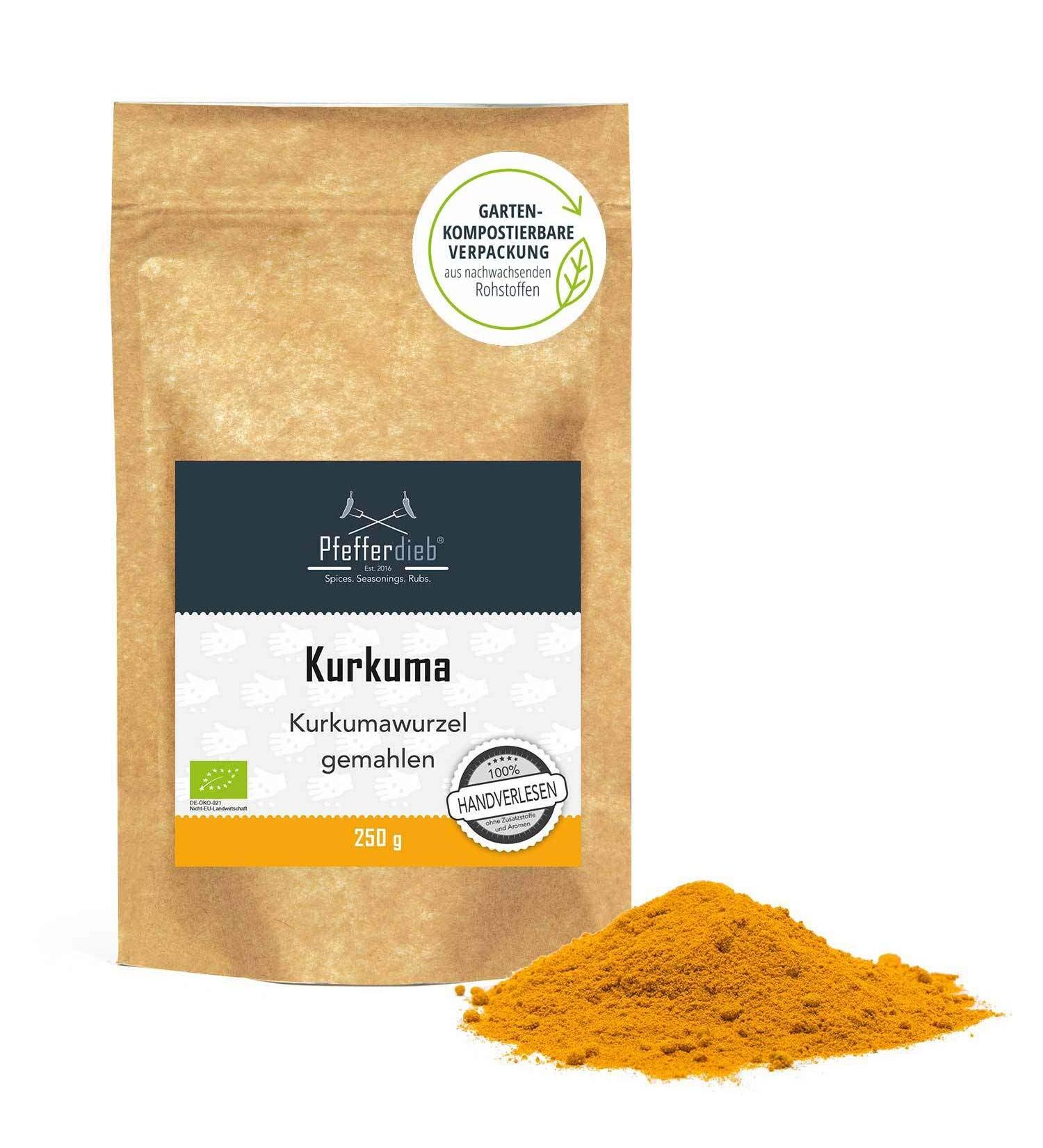 Organic Turmeric - 250g Pure Ground Root - High Curcumin 5.5% | Pfefferdieb - International Shipping Available - Buy Online on SooperMarket.com