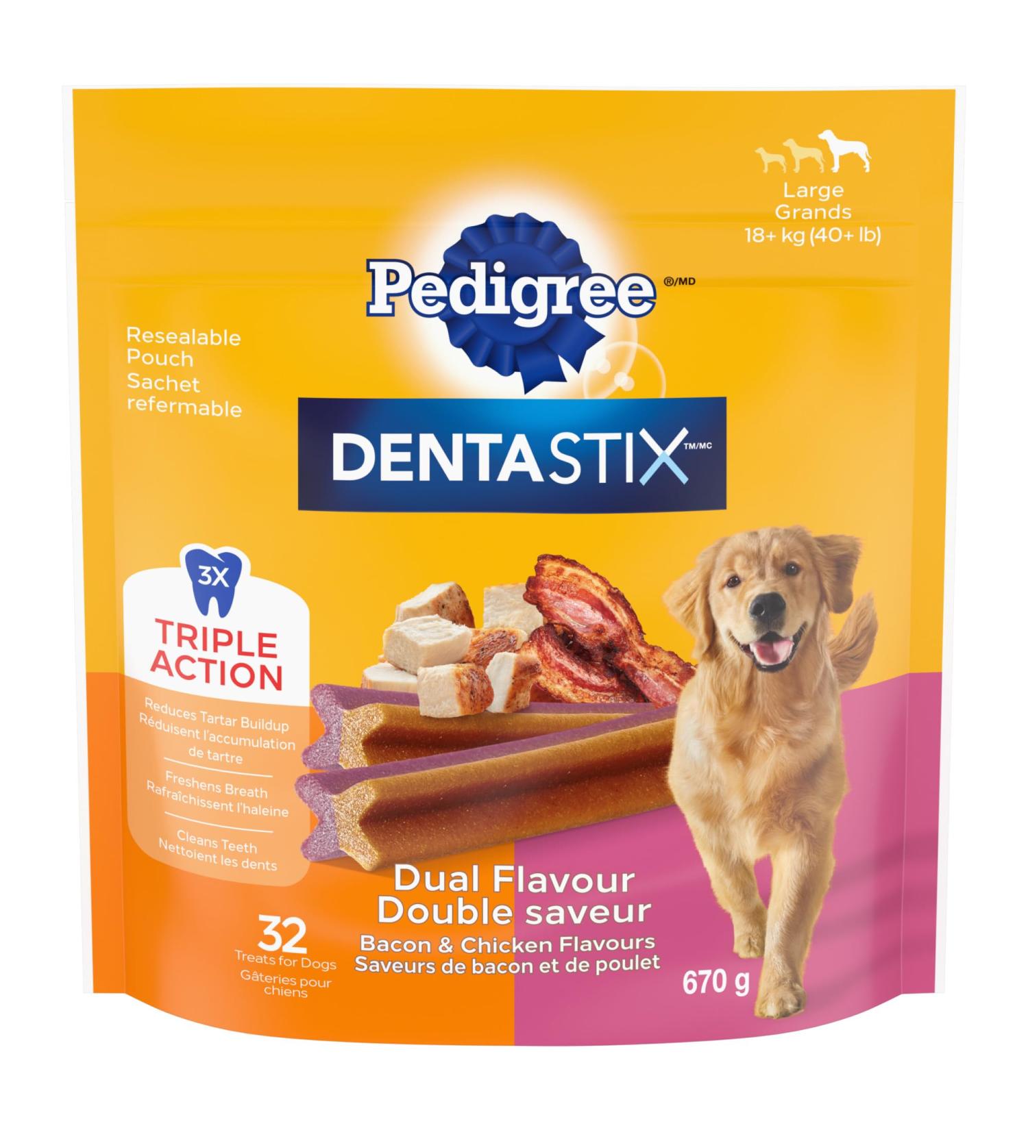 Pedigree Dentastix Oral Care Large Breed Dog Treats Dual Flavour Bacon & Chicken Flavours 32 Sticks Pet Food - Buy Online on SooperMarket.com