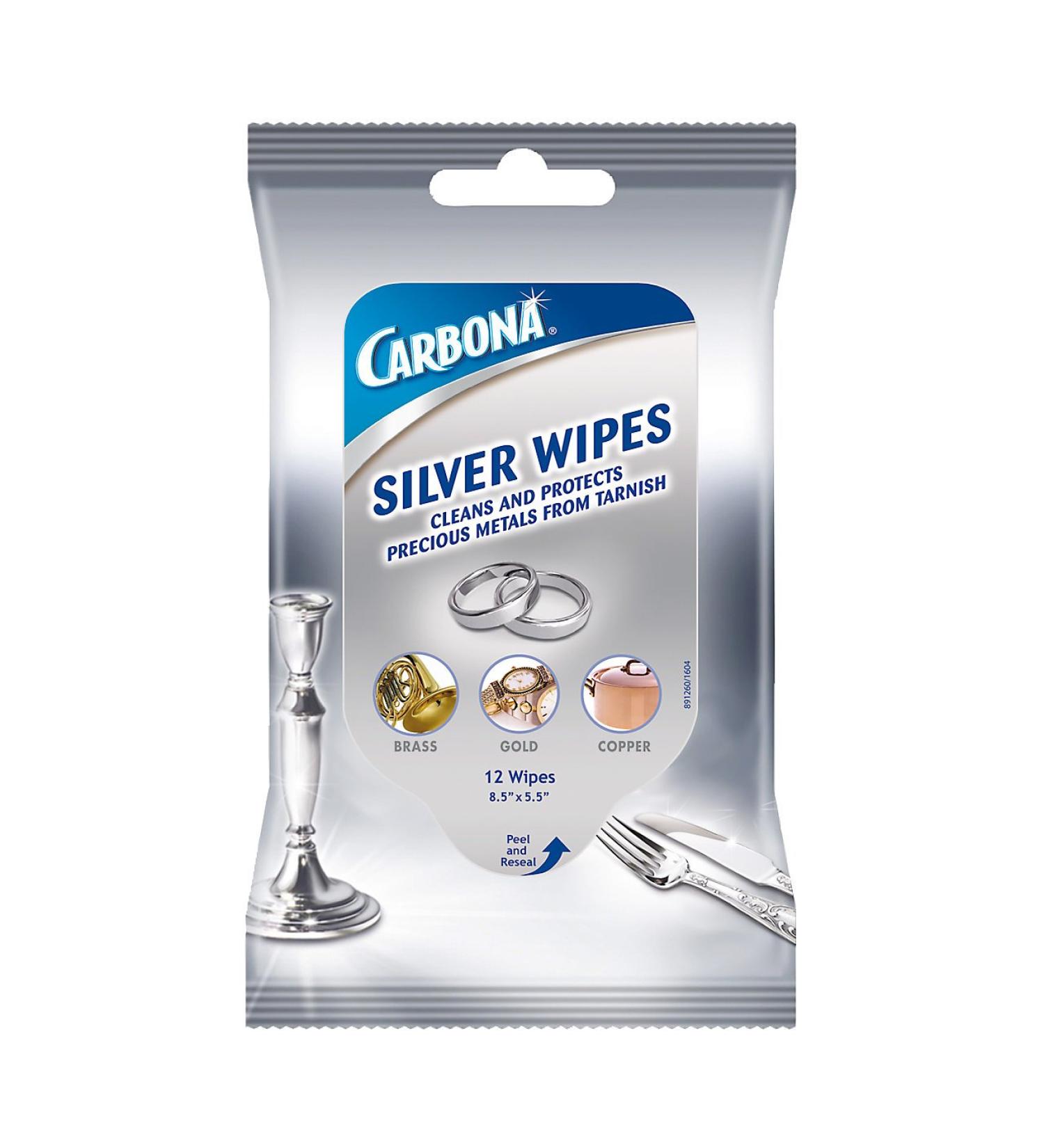 Carbona Silver Wipes | Metal Cleaner & Polish | 12 Wipes, 1 Pack
