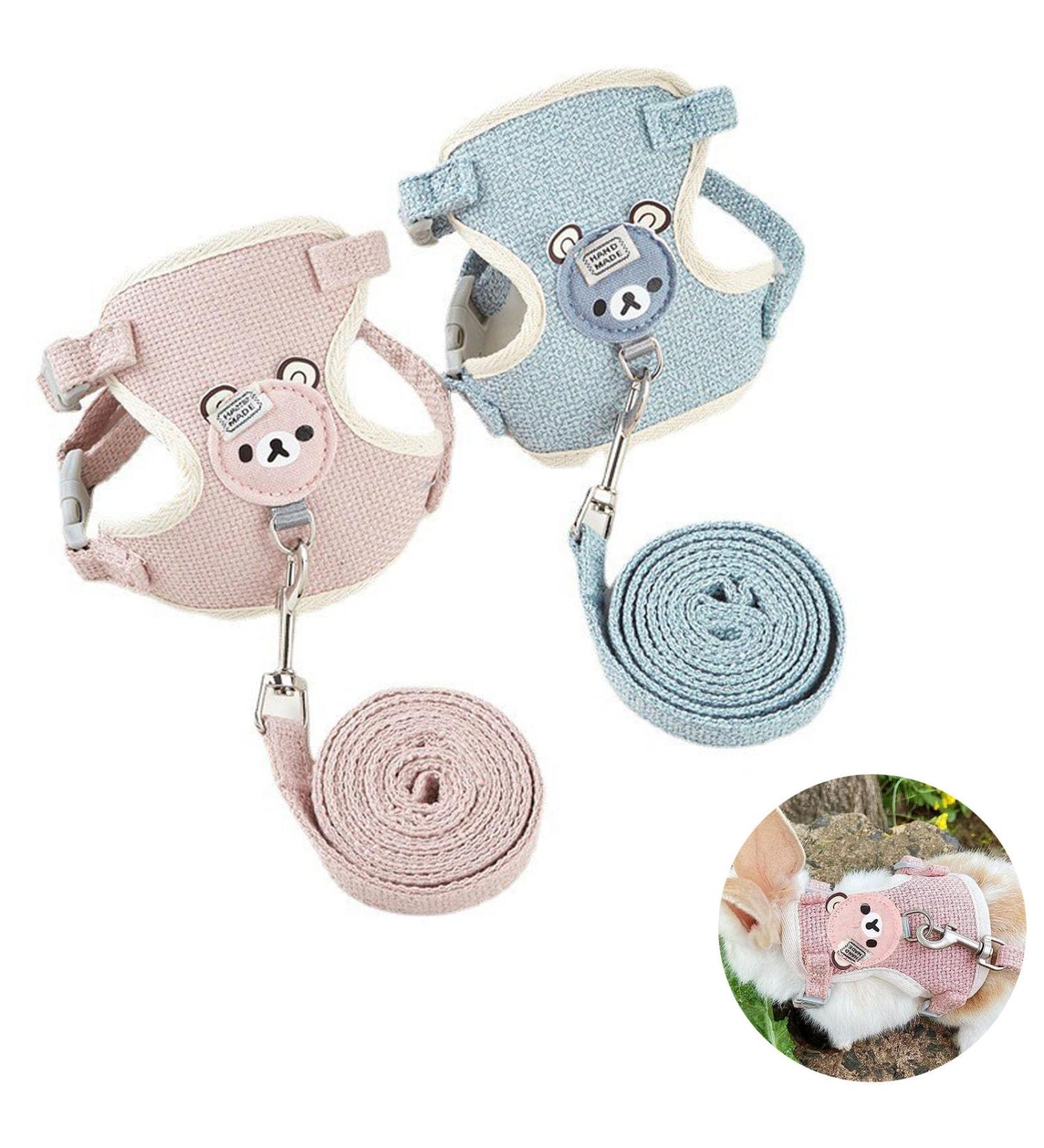 2 Pcs Adjustable Rabbit Leash Rabbit Accessories Rabbit Leash Small Dog Harnesses Adjustable Soft Padded Pet Vest Harness and Lead Set for Bunny Puppy Kitten and Other Small Animals (Pink Blue) - Buy Online on SooperMarket.com