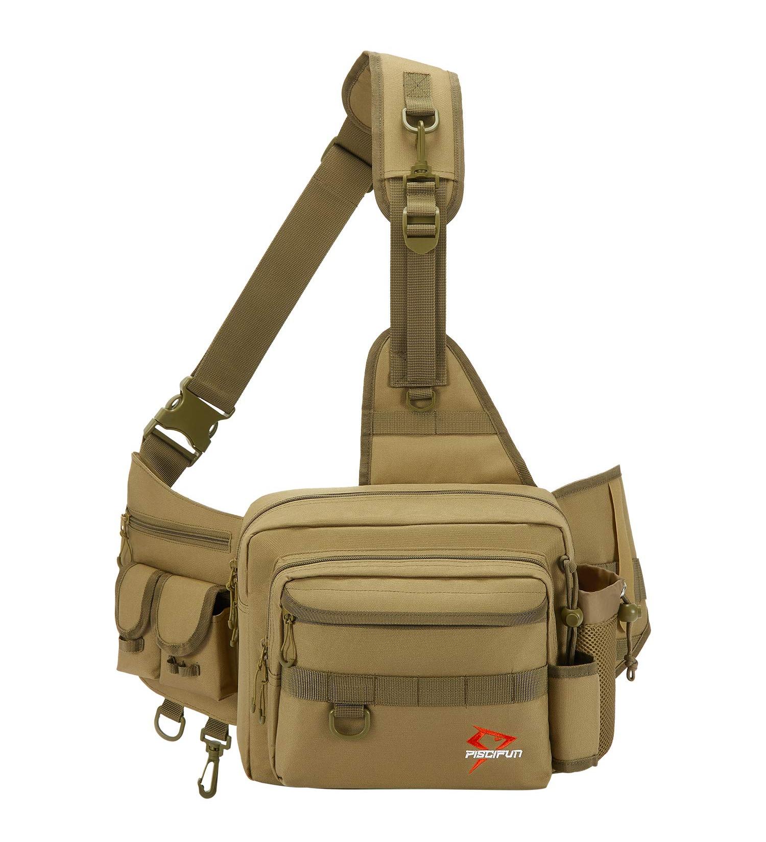 Piscifun Fishing Tackle Bag with Rod Holder | Water-Resistant Sling Pack in Black, Khaki, Tree Camo, Green Camo - Buy Online on SooperMarket.com