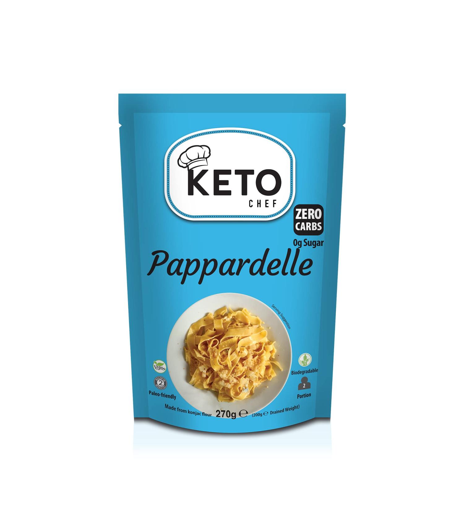 Keto Chef Pappardelle Pasta Instant Noodles - Konjac Vegan Zero Carb & Sugar Free Shirataki Pasta Kit (270g) - Vegan, Low Calorie, Fat Free, Ready to Eat | Pack of 1 - Buy Online on SooperMarket.com