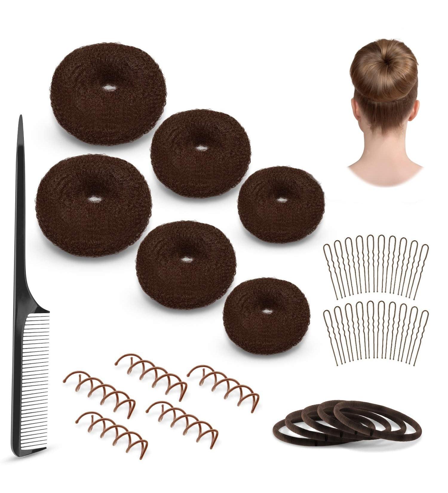Andlane Donut Hair Bun Maker Set - 6 Sock Bun Makers, Spin Pins, Elastic Bands, Bobby Pins & Hair Comb Kit - Buy Online on SooperMarket.com