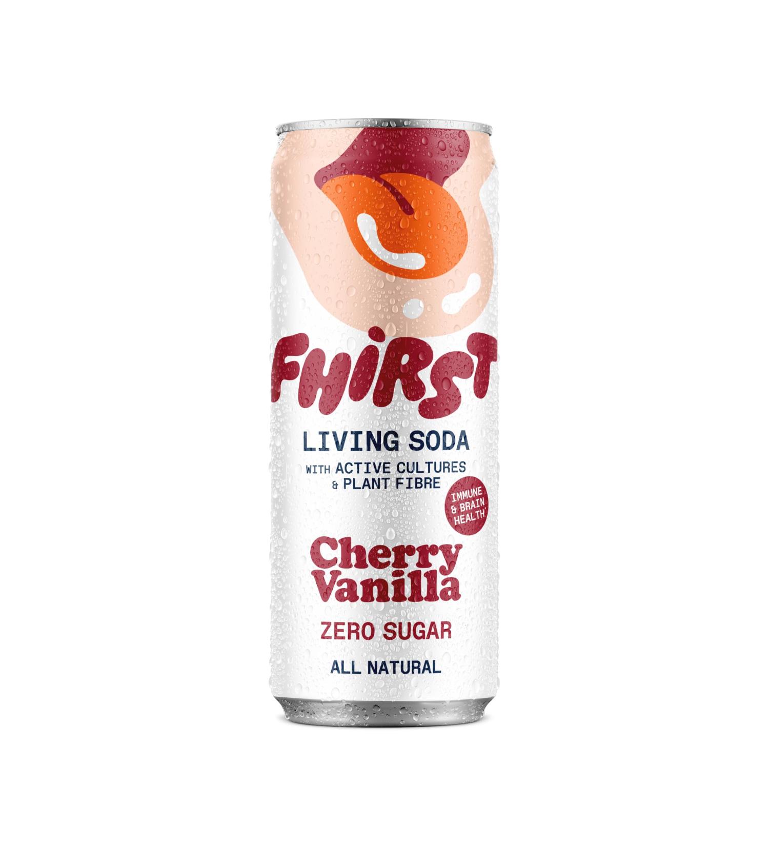 FHIRST Living Soda - Cherry Vanilla | Probiotic/Prebiotic Soda for Gut Health | Natural Zero Sugar or Sweetener | Drink for Gut Health | 12 x 330ml pack - Buy Online on SooperMarket.com