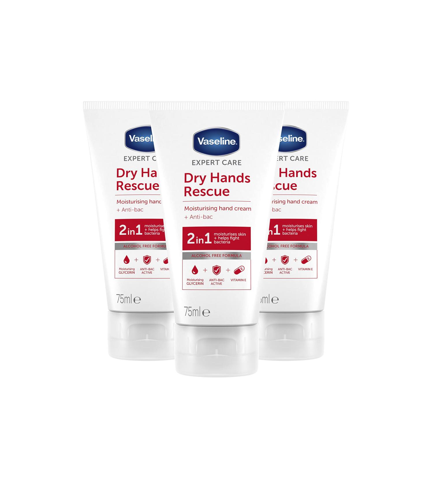 Vaseline Expert Care Dry Hands Rescue - Anti-Bac Hand Cream for Dry Skin 75ml (3 Packs) | Nourishes & Protects - Buy Online on SooperMarket.com