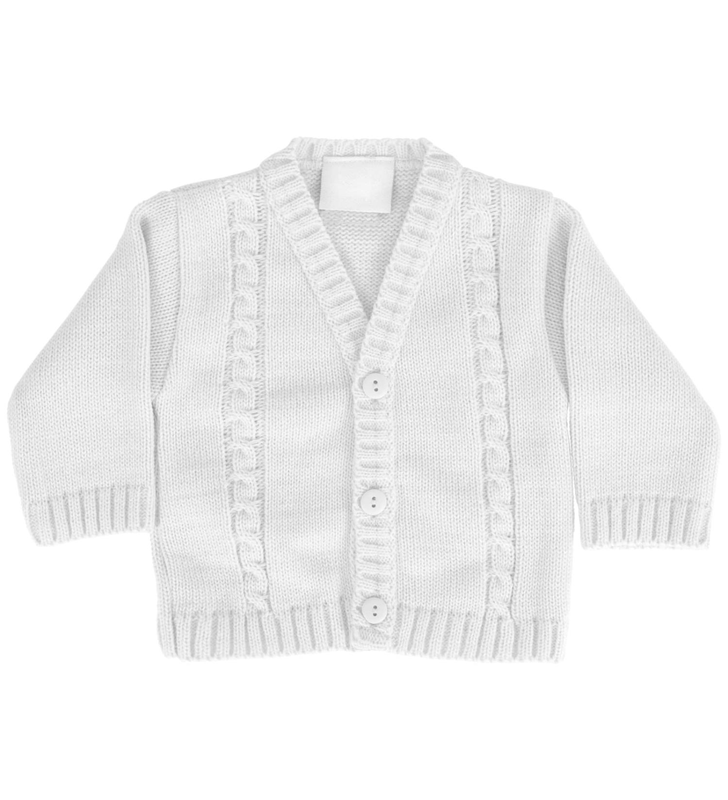 Baby Boys Winter Knitted Cardigan | Cable Knit Knitwear | Made in Portugal | White 12-18 Months - Buy Online on SooperMarket.com