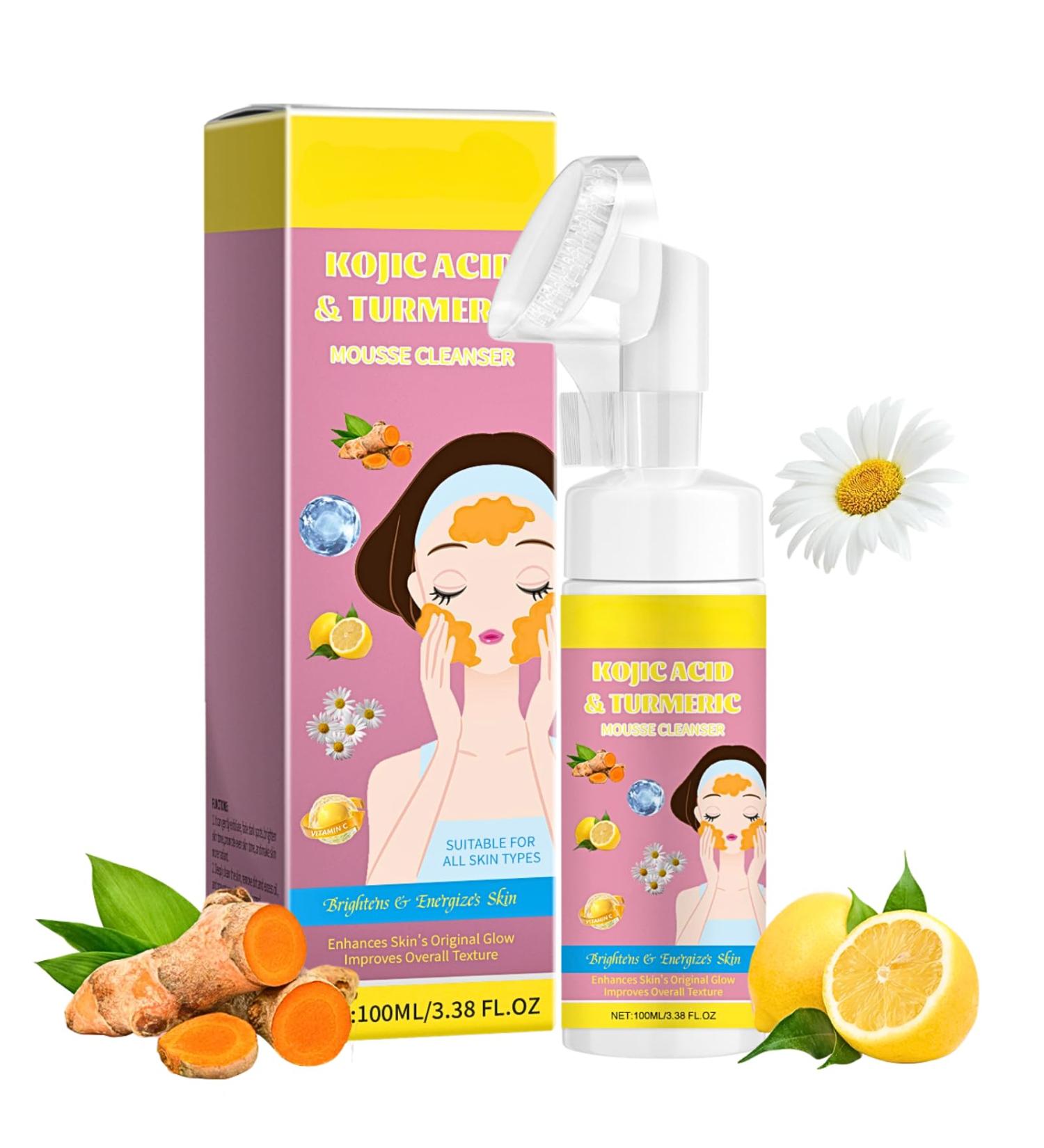 Kojic Acid & Turmeric Face Wash Foaming Cleanser Turmeric Facial Cleanser Gentle Foaming Face Wash for Oily Skin Acne Prone Skin Turmeric Mousse Cleanser for Dark Spots Removes Excess Oil - Buy Online on SooperMarket.com